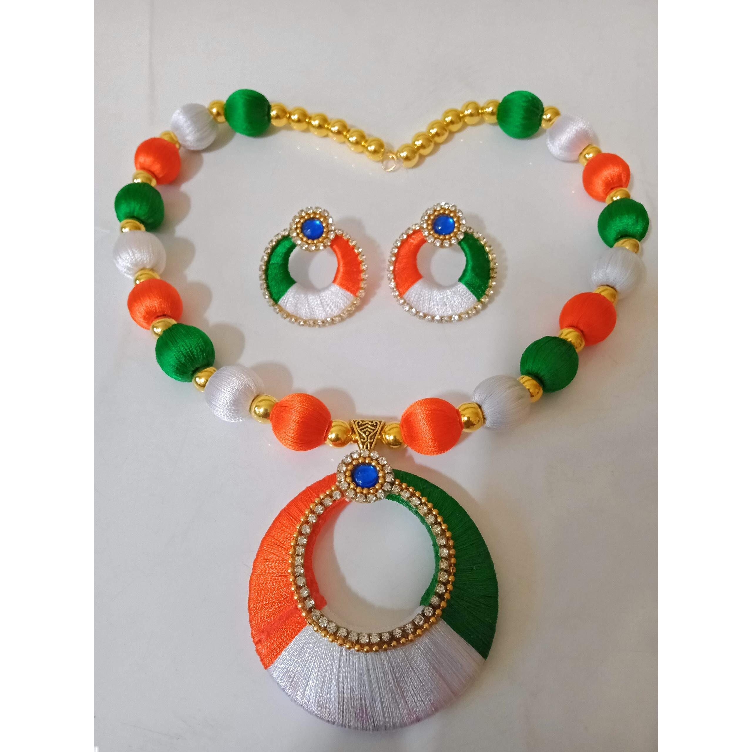 Manali Creations Plastic Beads, Silk Threads, Ball Chain, Diamond Chain & Plastic Moulds And Necklace And Earrings Set For Women & Girls (Orange, White & Green)