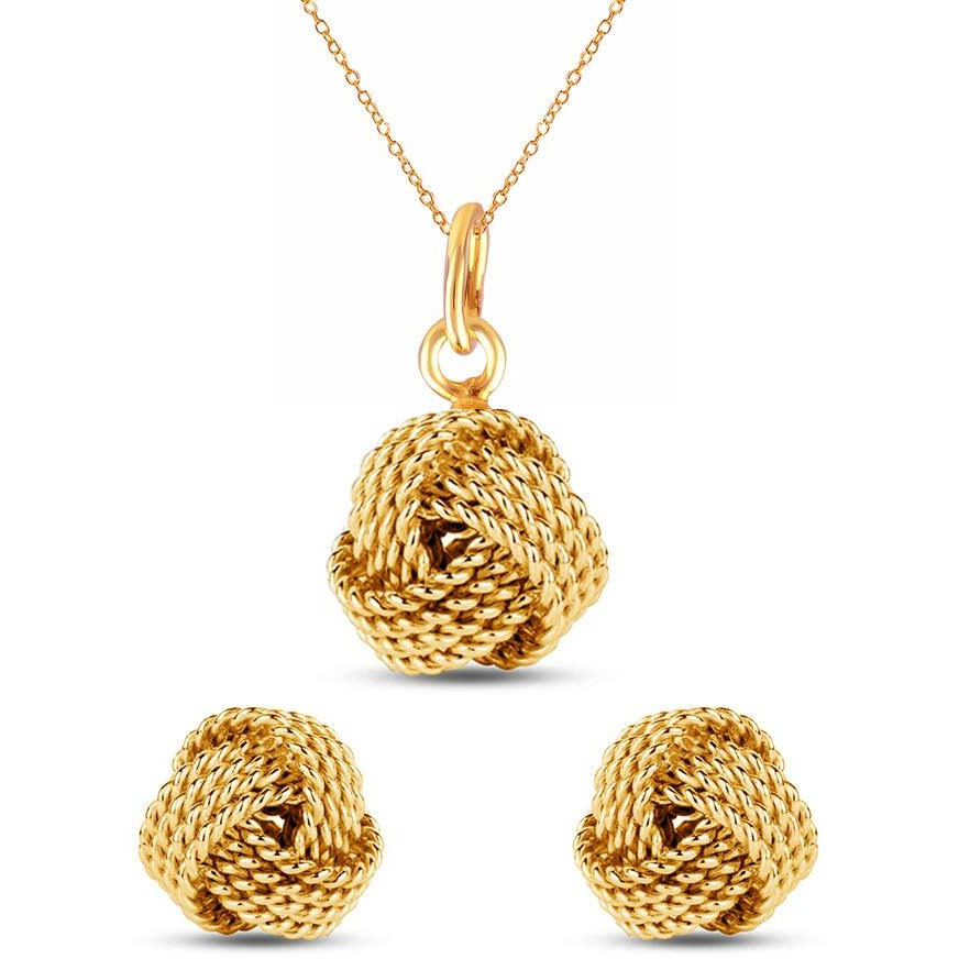 Amazon Brand - Nora Nico 925 Sterling Silver BIS Hallmarked Light-Weight Love Knot Gold Plated Stud Earring and Pendant Necklace Set for Women and Girls