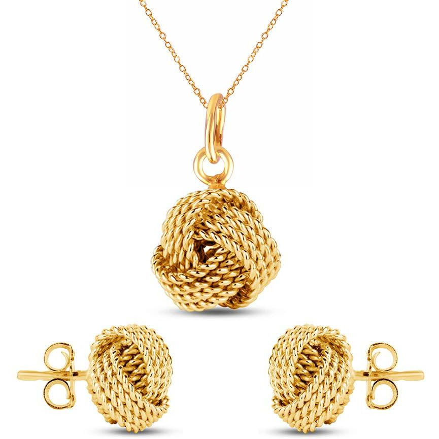 Amazon Brand - Nora Nico 925 Sterling Silver BIS Hallmarked Light-Weight Love Knot Gold Plated Stud Earring and Pendant Necklace Set for Women and Girls