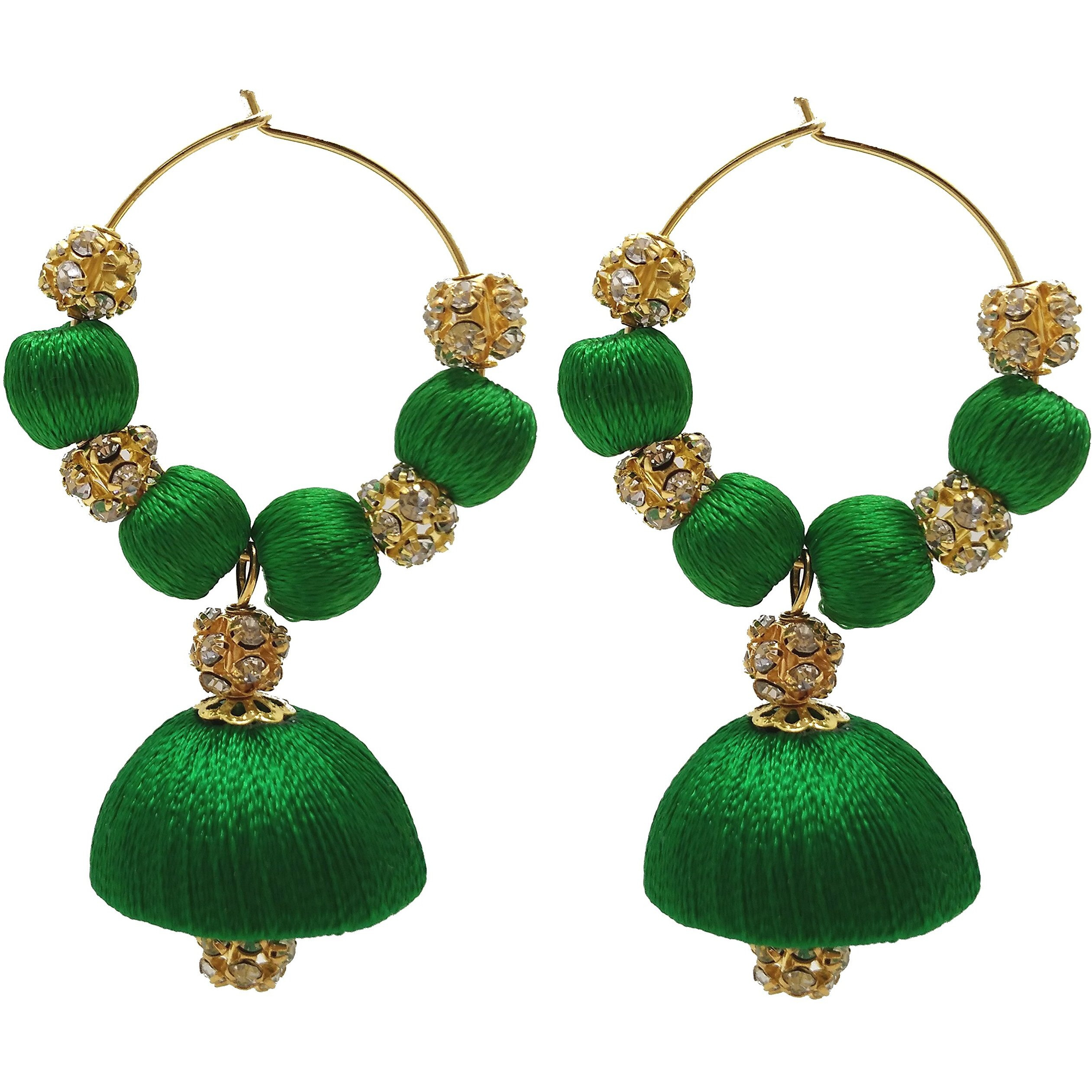MDS FASHIONS Two Layer Silk Thread Necklace with Stone Balls and Earring Set for Beautiful Women (MDS-1049) (DarkGreen)