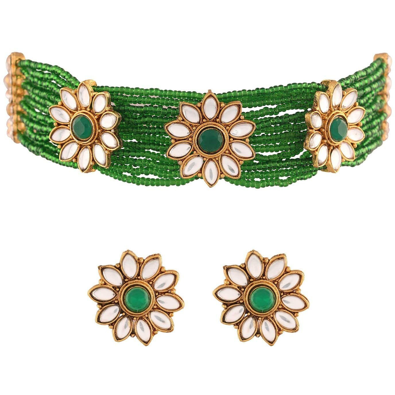 I Jewels Gold Plated Traditional Kundan Pearl Choker Necklace Jewellery Set For Women/Girls (ML228G)