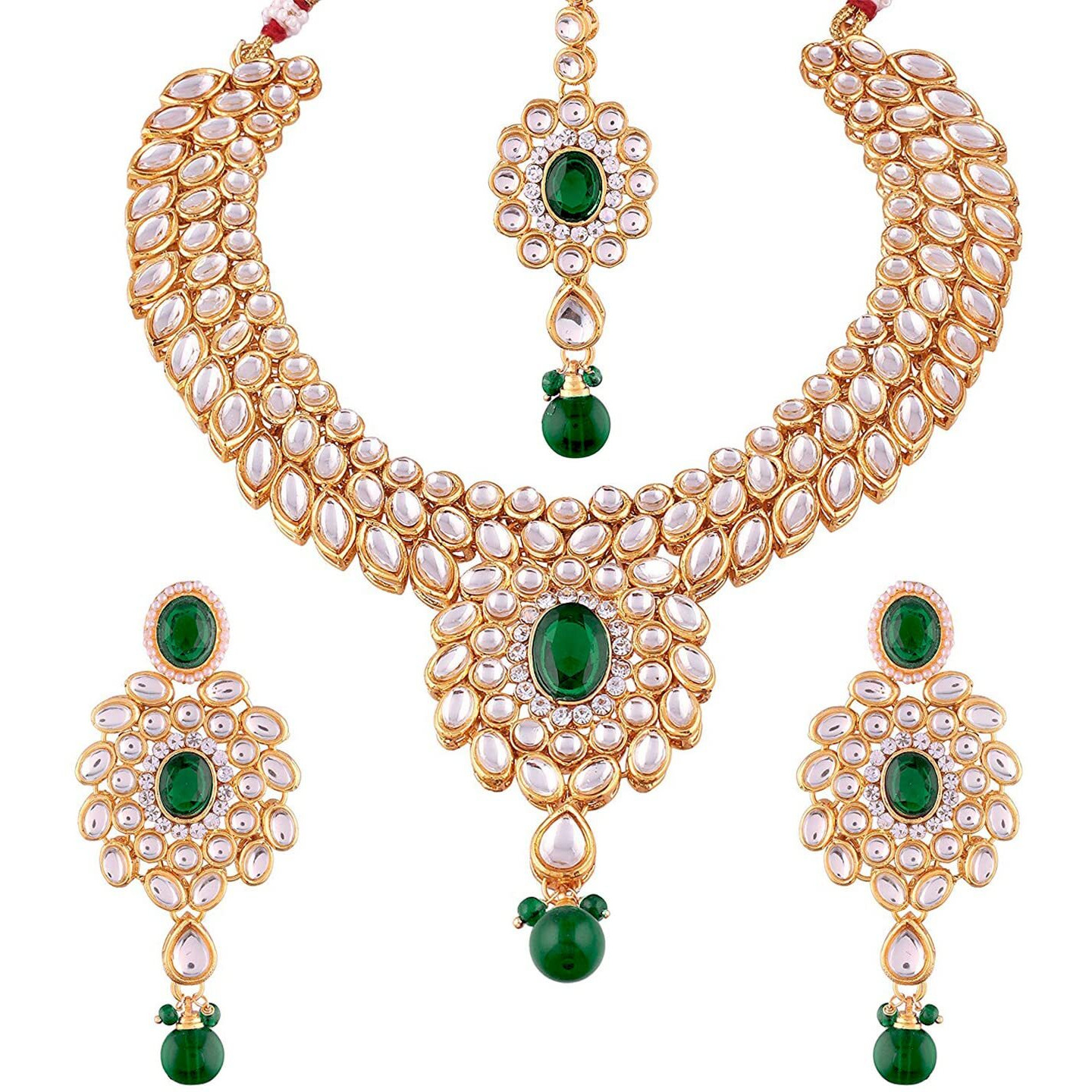 Peora Gold Plated Traditional Kundan Long Necklace Jewellery Set with Earring Maang Tikka for Women