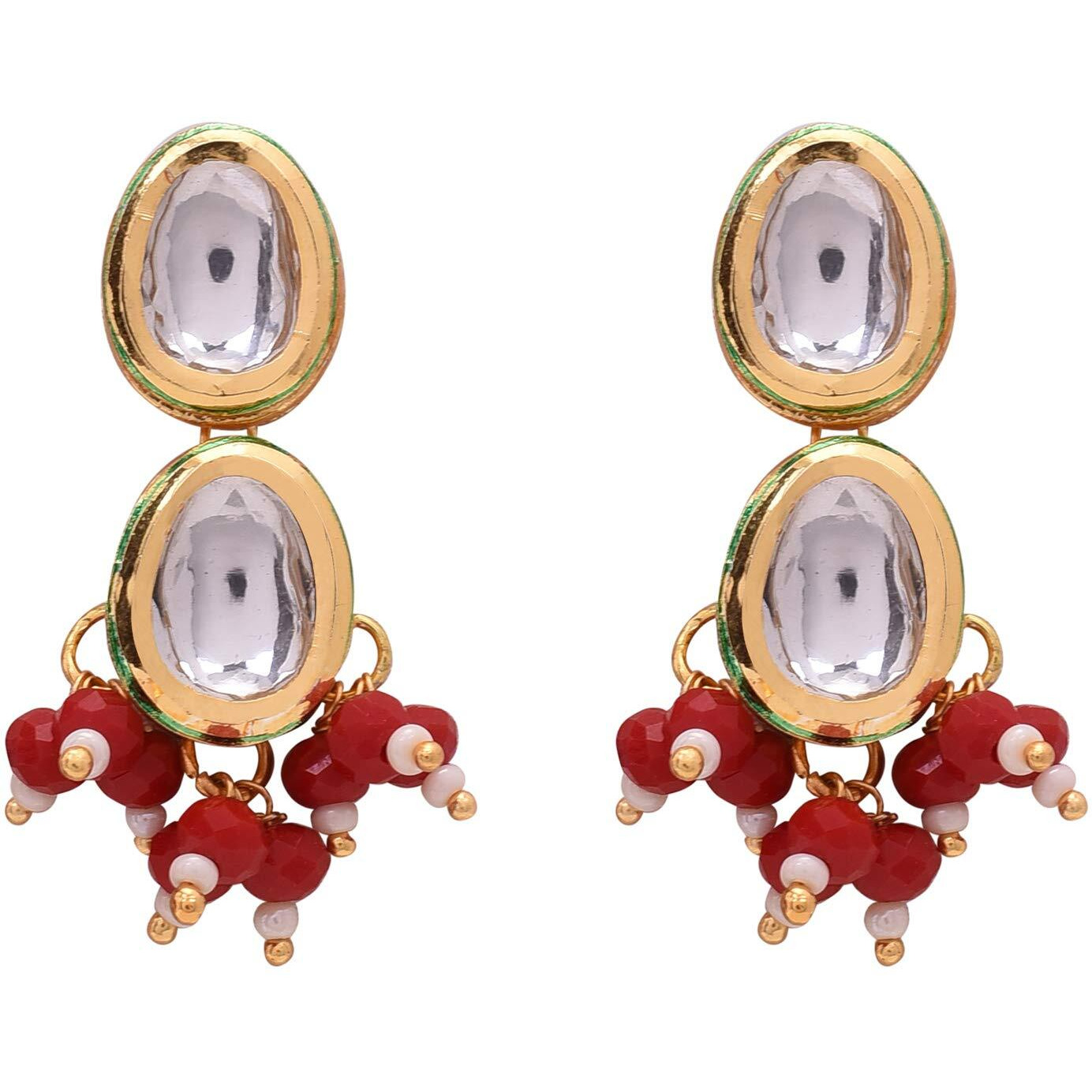 Ratnavali Jewels Ruby Red Real Crystal Stone 7 layer Beads Necklce Set With Kundan Stud Earrings For Women/Girls