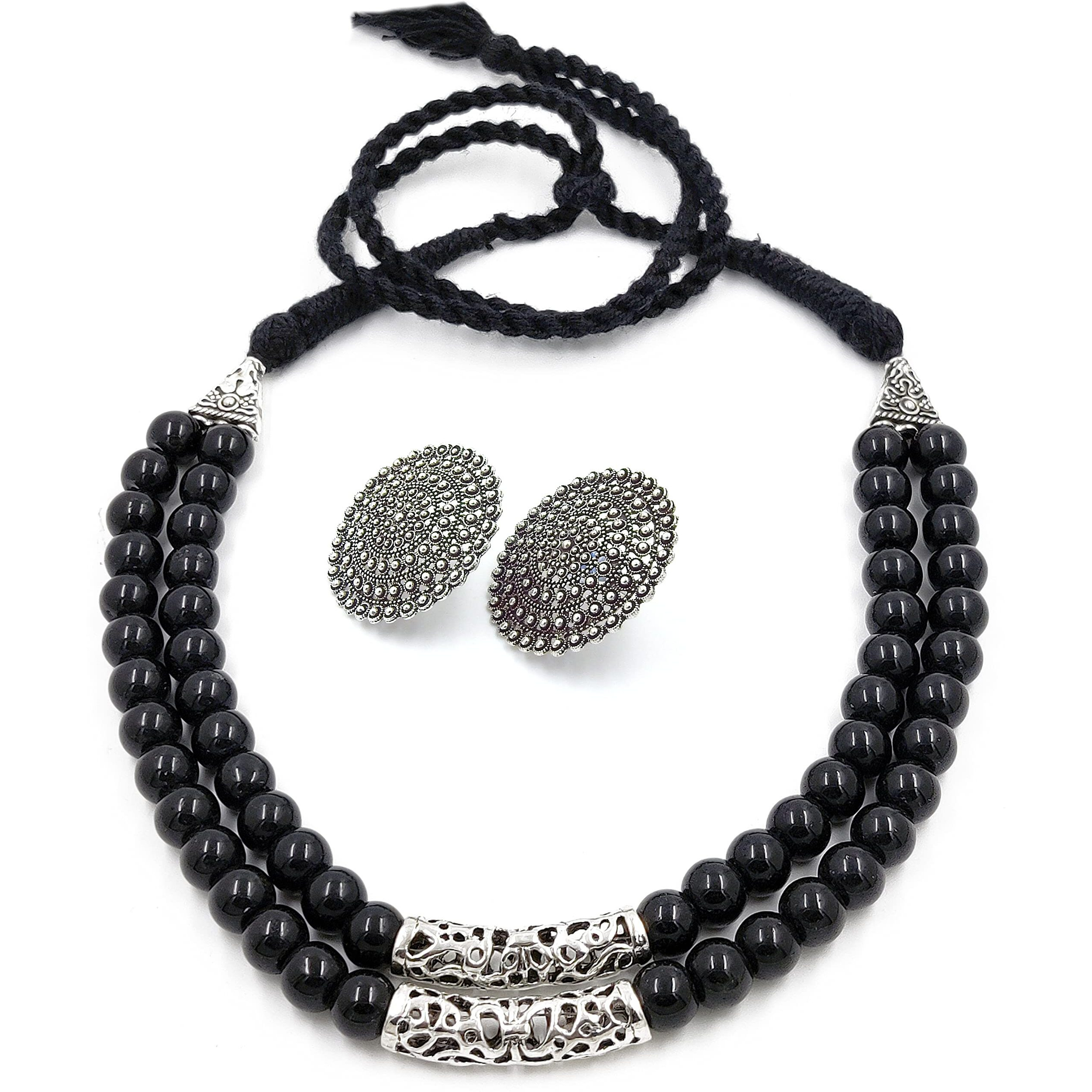 LACUM Fashion Jewellery Oxidized Beads Necklace Sets for Women and Girls (LAC379NBS0X) (Black_2L)