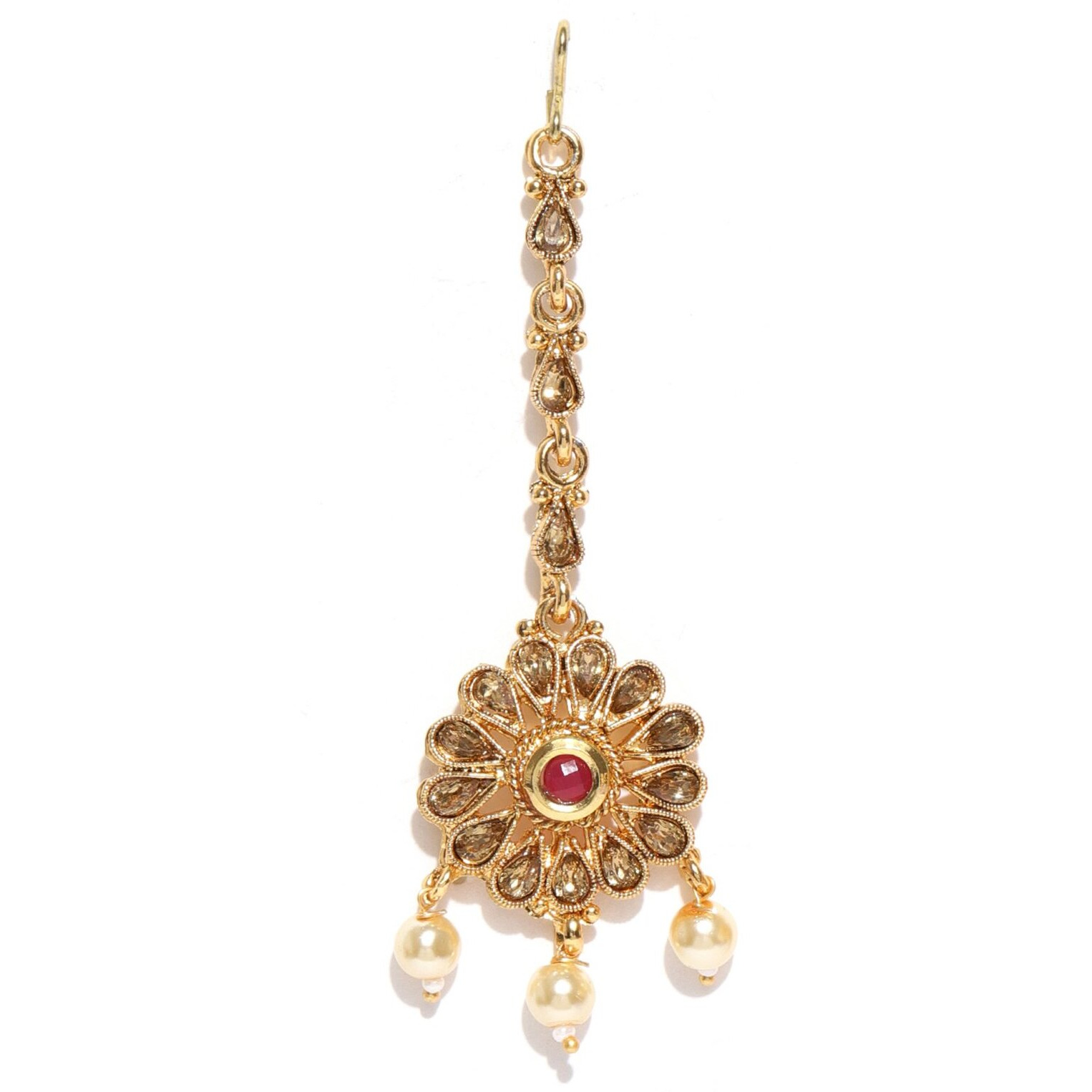 ZAVERI PEARLS Gold Tone Kundan & Pearls Bridal Choker Necklace Set For Women-ZPFK7379