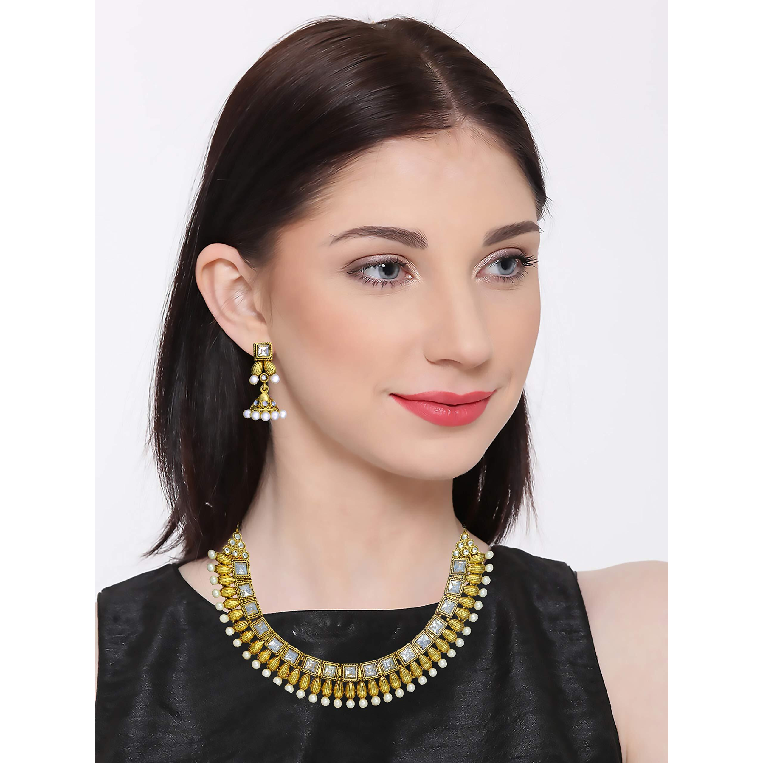 ZAVERI PEARLS Antique South Indian Necklace Set For Women - ZPFK1034