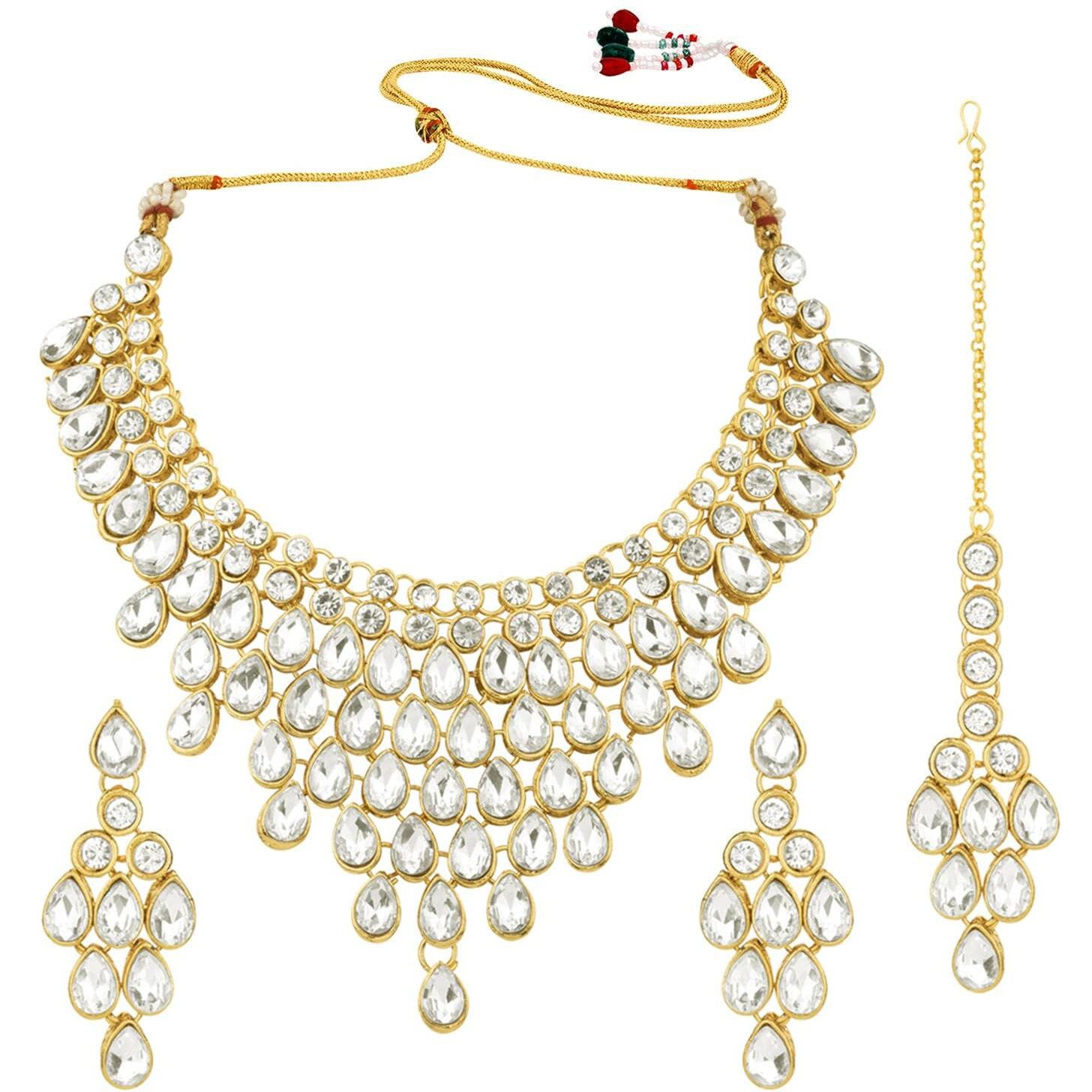 Supershop White Color Stone Gold Plated Necklace Set for Girls & Women
