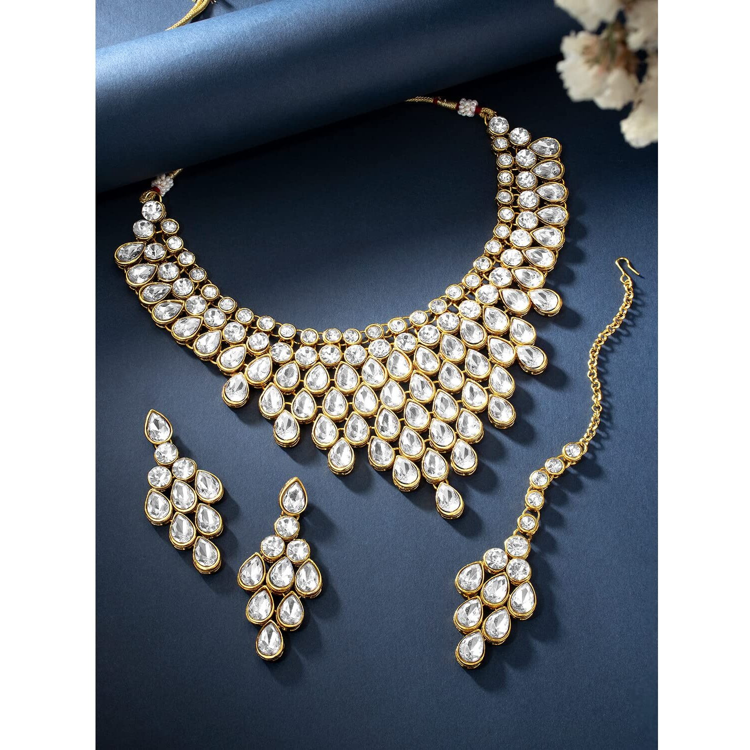 Supershop White Color Stone Gold Plated Necklace Set for Girls & Women