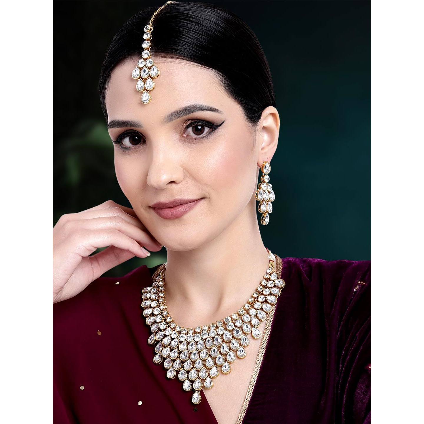 Supershop White Color Stone Gold Plated Necklace Set for Girls & Women