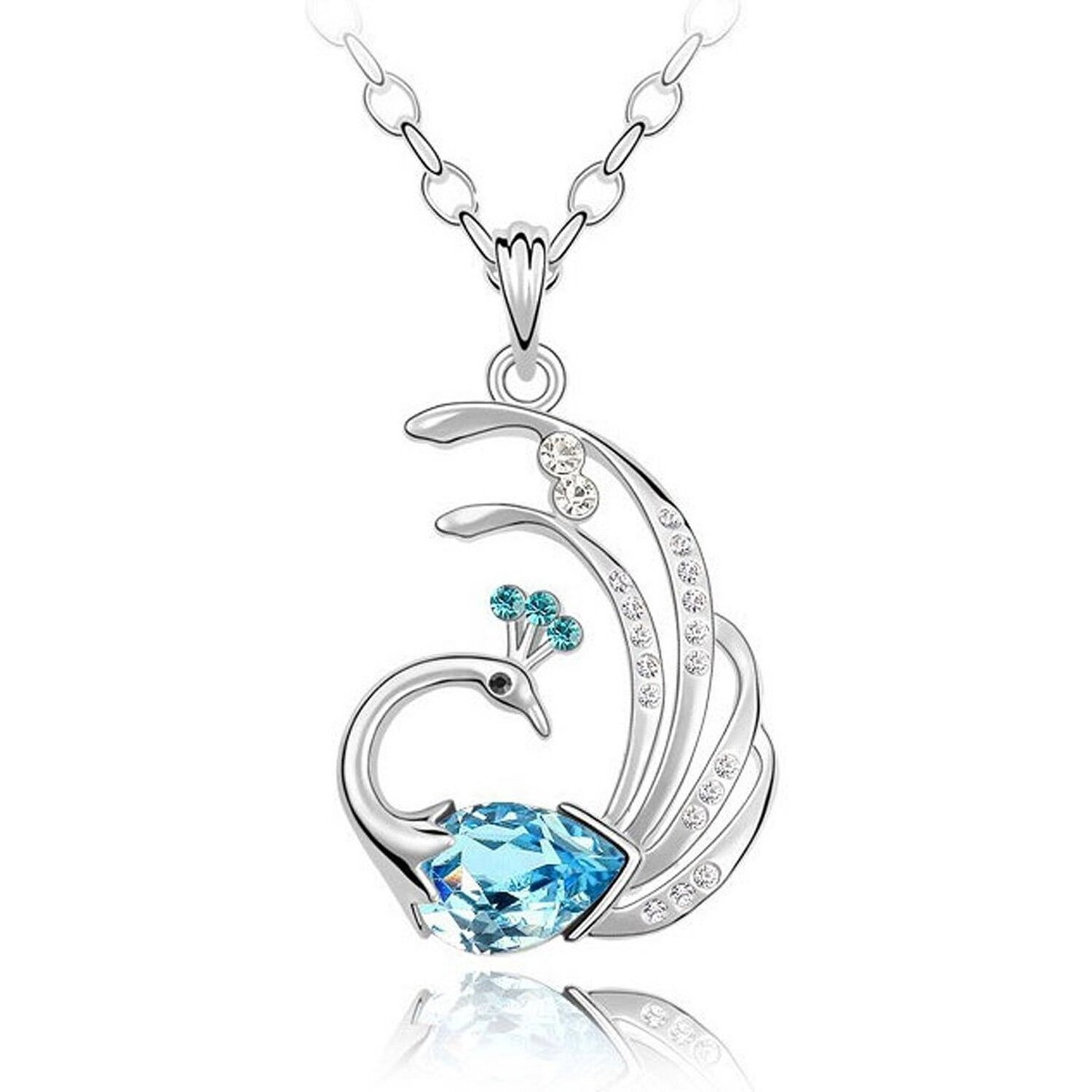 Shining Diva Fashion White Gold Plated Crystal Jewellery Pendant Necklace Set with Bracelet for Women