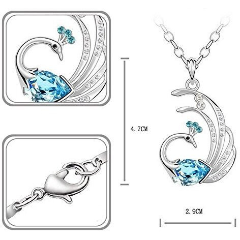 Shining Diva Fashion White Gold Plated Crystal Jewellery Pendant Necklace Set with Bracelet for Women
