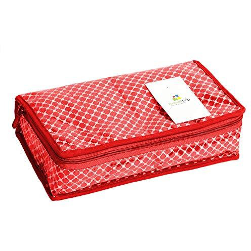 HomeStrap Cotton Multipurpose 8 Pocket Jewellery Storage Bag Pouch/Travel Kit Organizer - Red