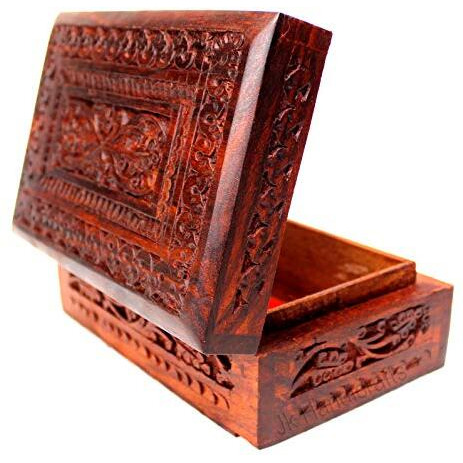 Jk Handicrafts Handmade Wooden Jewellery Box for Women Wood Jewel Organizer Hand Carved with Intricate Carvings Gift Items - 6 inches