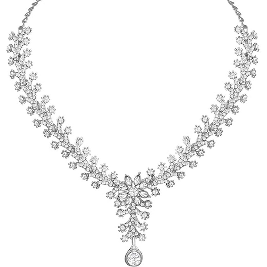 Atasi International Dazzling Rhodium Silver Plated Alloy Choker Necklace Set For Women