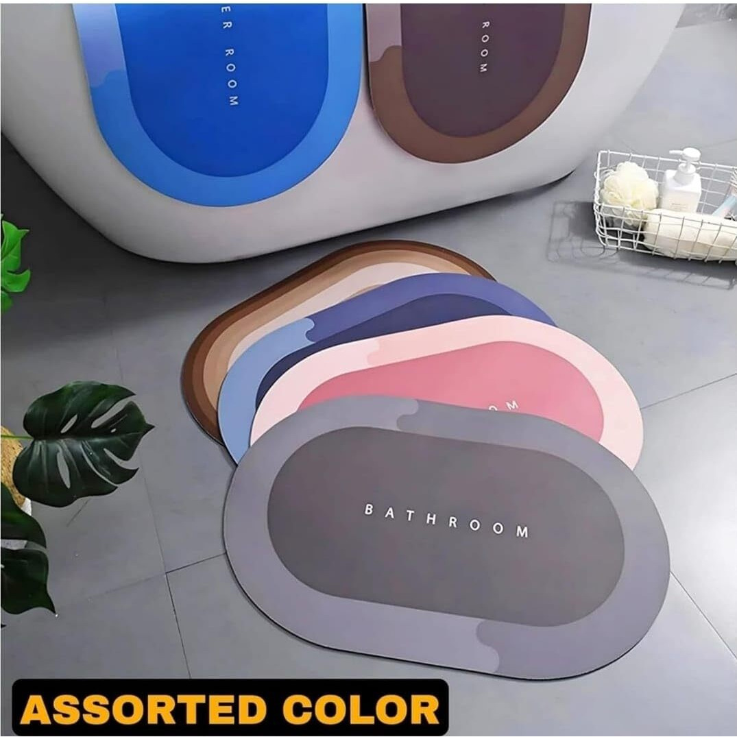 IDELLA Bathroom Mat,Door mat Door Mat, Rubber Non-Slip Quick Dry Rugs Fit Under Door Super Absorbent Thin Fashion Washable Oval Floor Bath Mat for Bathroom, Bathtub, Shower and Sink