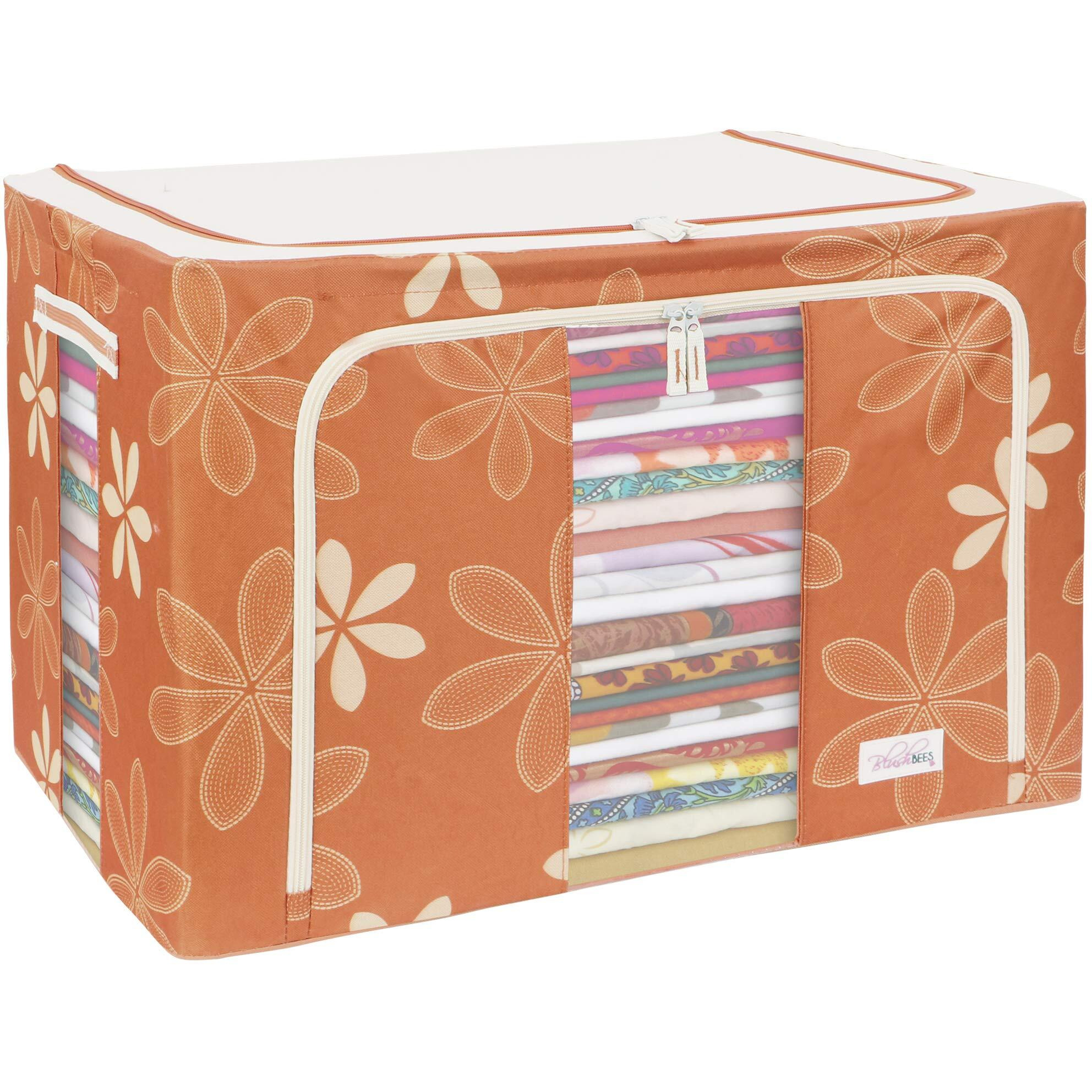 BlushBees Living Box - Storage Boxes for Clothes, Blanket Cover Bag - 100 Litre, Pack of 1, Orange