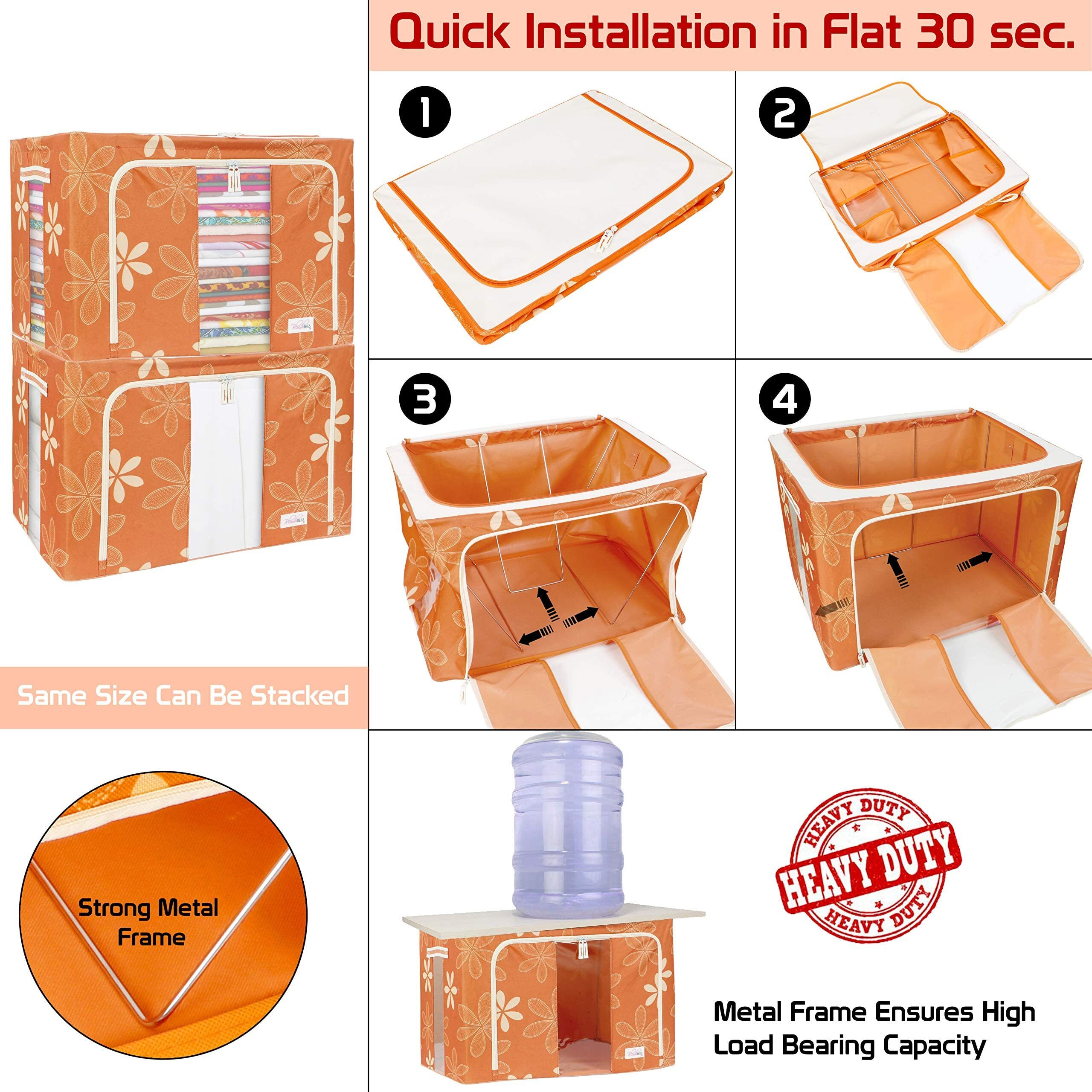 BlushBees Living Box - Storage Boxes for Clothes, Blanket Cover Bag - 100 Litre, Pack of 2, Orange