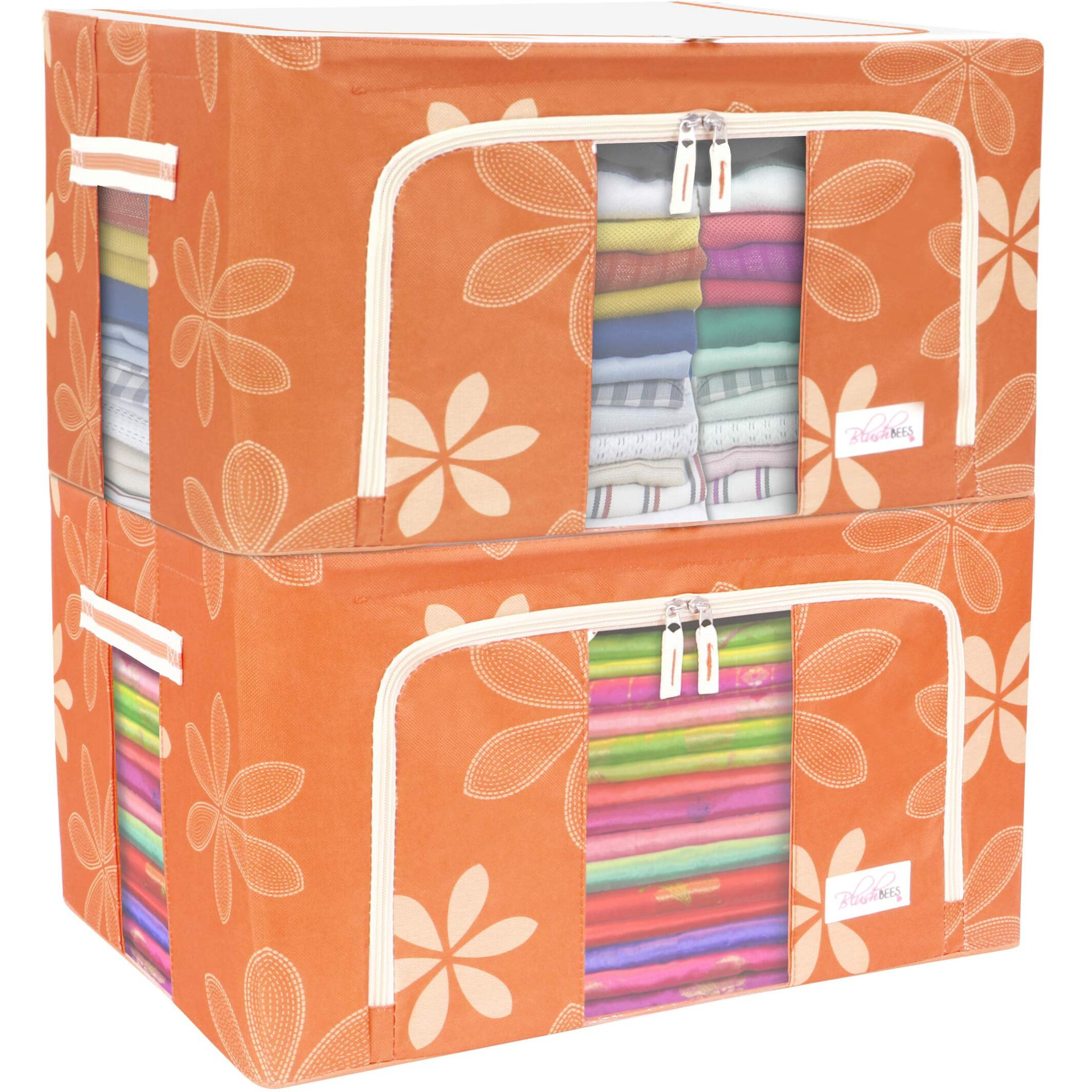 BlushBees Living Box - Storage Boxes for Clothes, Saree Cover - 55 Litre, Pack of 2, Orange