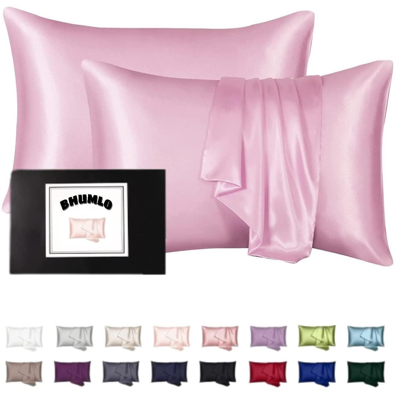 BHUMLO Satin Silk Pillow Covers for Hair | Satin Pillow Covers for Hair and Skin 2Pack | Silk Pillow Case (Pink)