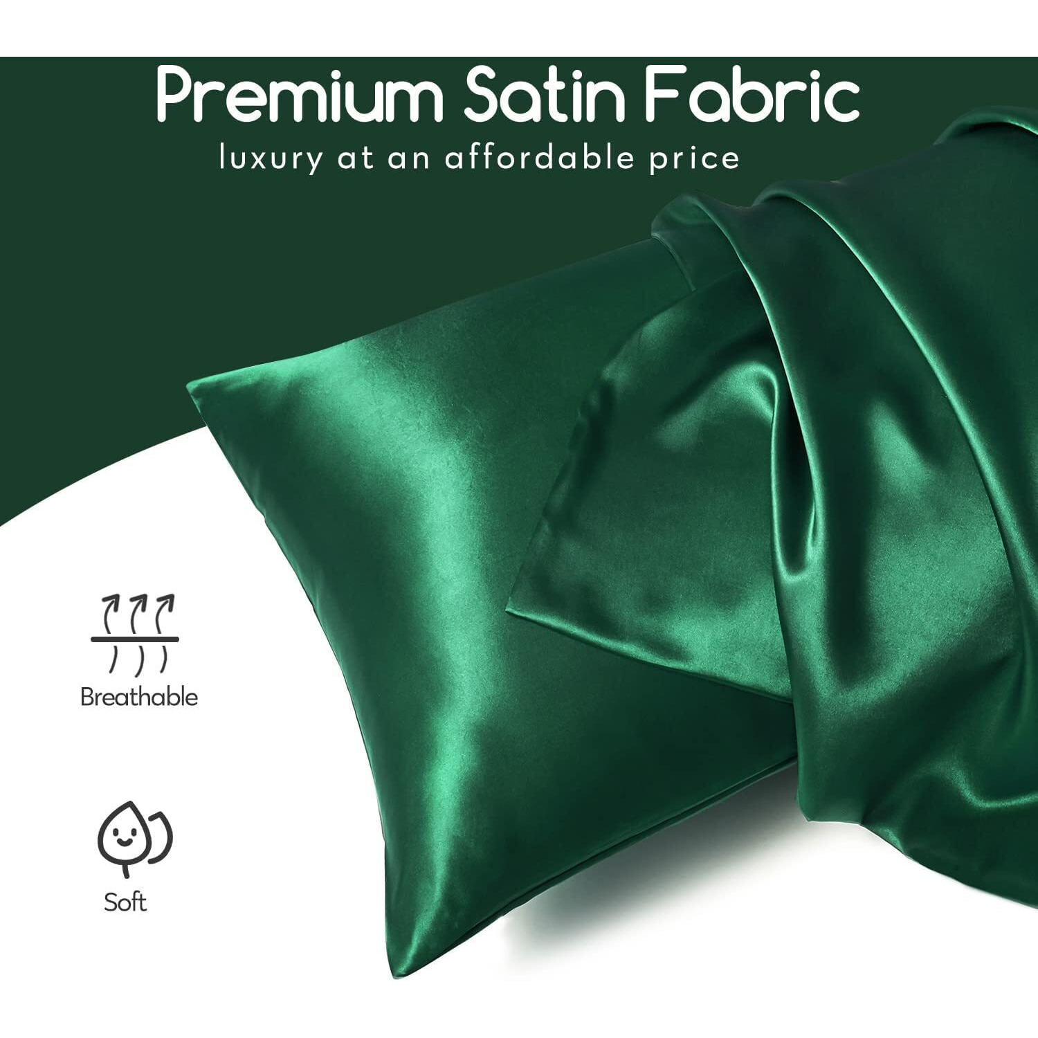 BHUMLO Satin Silk Pillow Covers for Hair | Satin Pillow Covers for Hair and Skin 2Pack | Silk Pillow Case (Green)