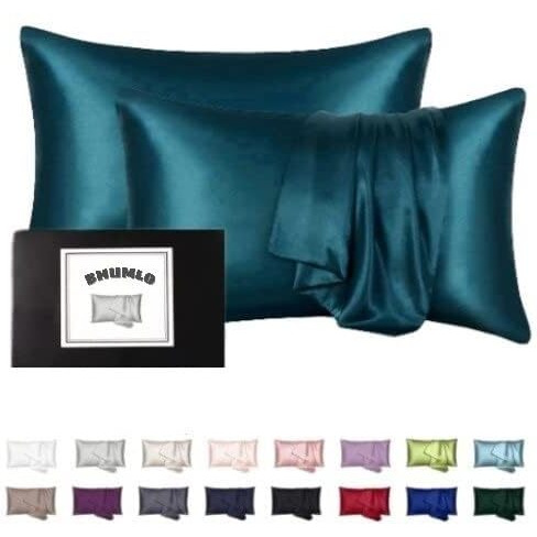 BHUMLO Satin Silk Pillow Covers for Hair | Satin Pillow Covers for Hair and Skin 2Pack | Silk Pillow Case (Teal)