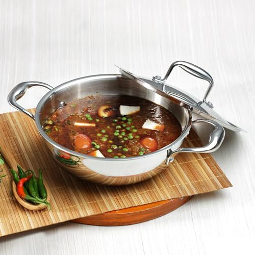 Vinod Platinum Triply Stainless Steel Extra Deep Kadai with Lid 2.5 litre (22 cm) | 2.5mm Thick | Stainless Steel Cookware | 5 Year Warranty | Induction & Gas Base