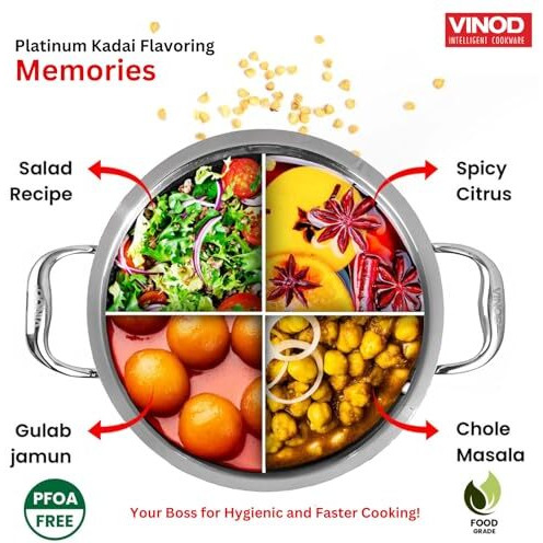 Vinod Platinum Triply Stainless Steel Extra Deep Kadai with Lid 2.5 litre (22 cm) | 2.5mm Thick | Stainless Steel Cookware | 5 Year Warranty | Induction & Gas Base