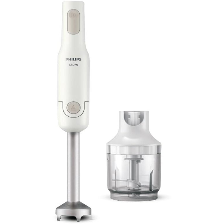 Philips Hand Blender HL1600/02-650W Powerful Motor, Compact Chopper, Detachable Steel Rod, Single Button Release, 2 Year Warranty, White & Brown