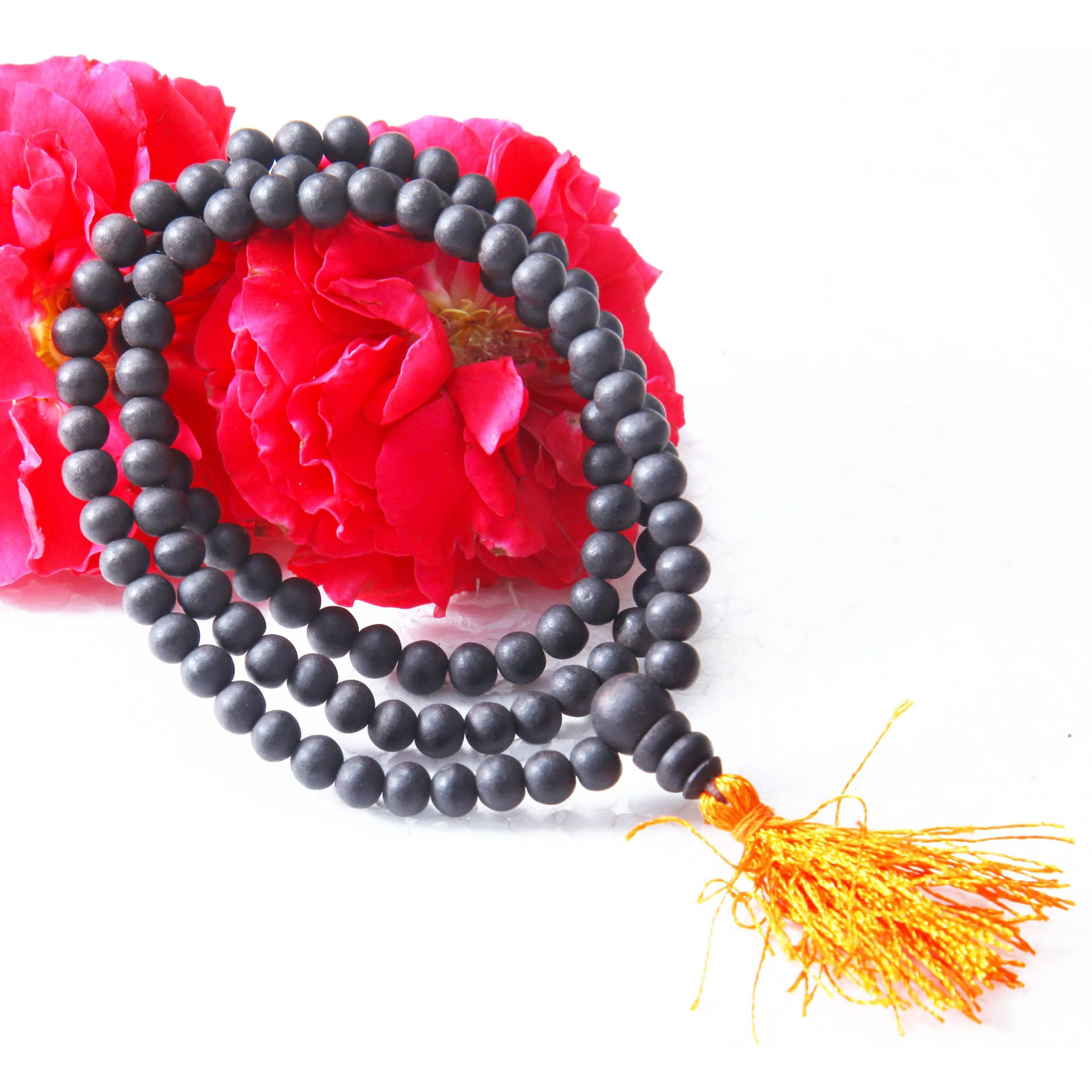 anciently 100% Natural Unpolished Karungali Malai Original | Karungali Malai 6mm - Natural Black Ebony Wood