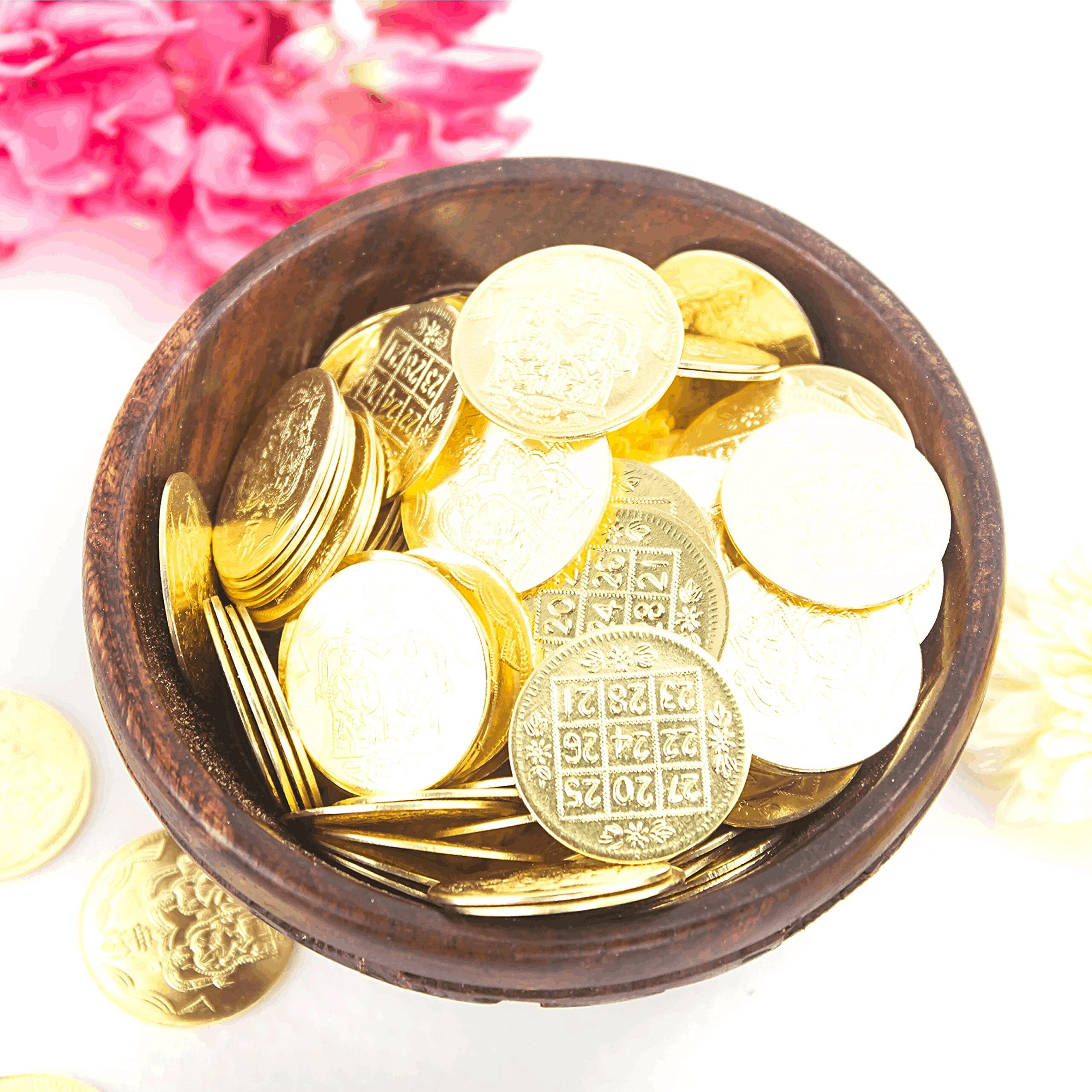 Anciently Lakshmi Kubera Coins 27 Nos Brass | Kubera Pooja Coins 27 Nos | Kubera Coins 27 Nos (Brass, 2.5 cm Diameter X 0.1 cm Thick) (Gold Colour)