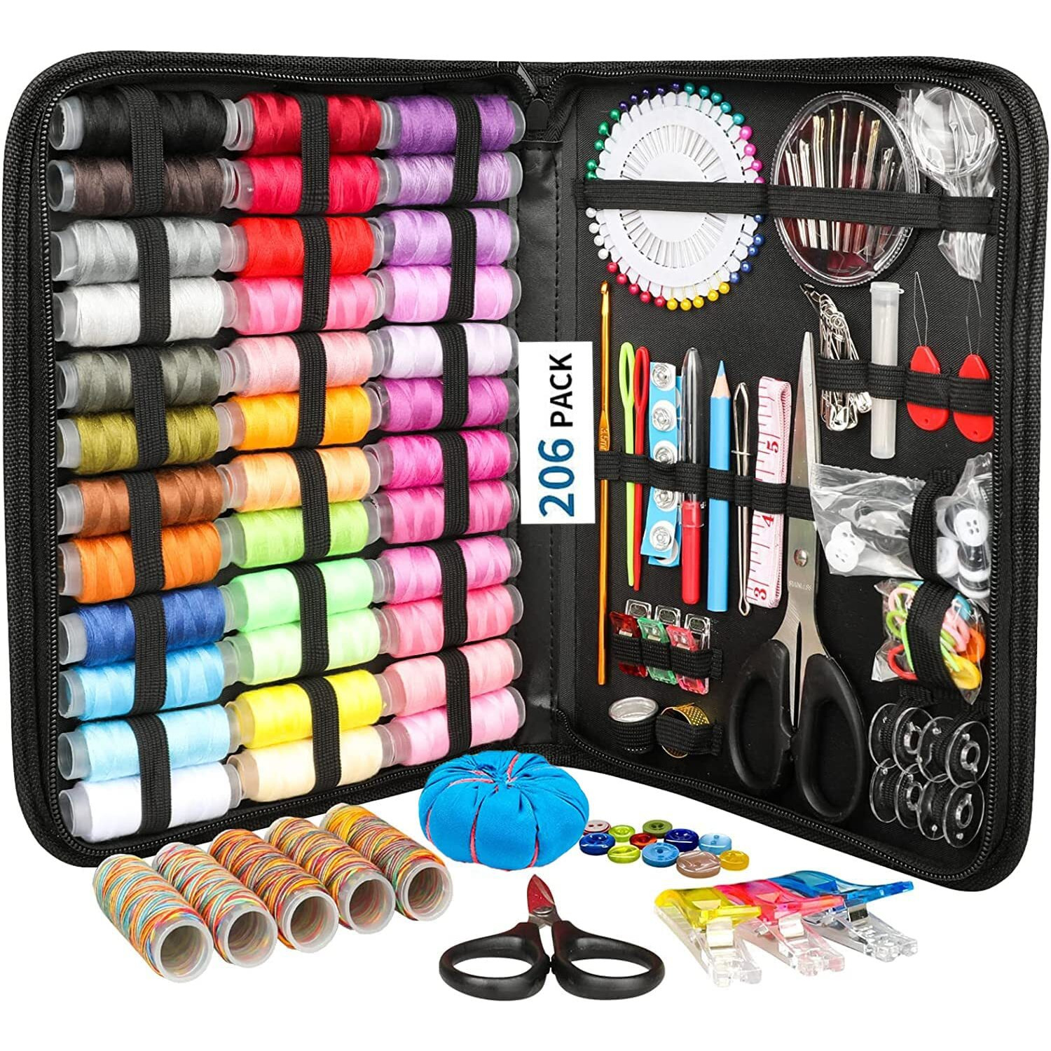 FELTHOUSE 206 pcs Sewing Kit, Complete Sewing Kit Set - Thread Box, Tailoring Materials, Needle and Thread Box - Ideal Sewing Kit Box for Home Use. (New)