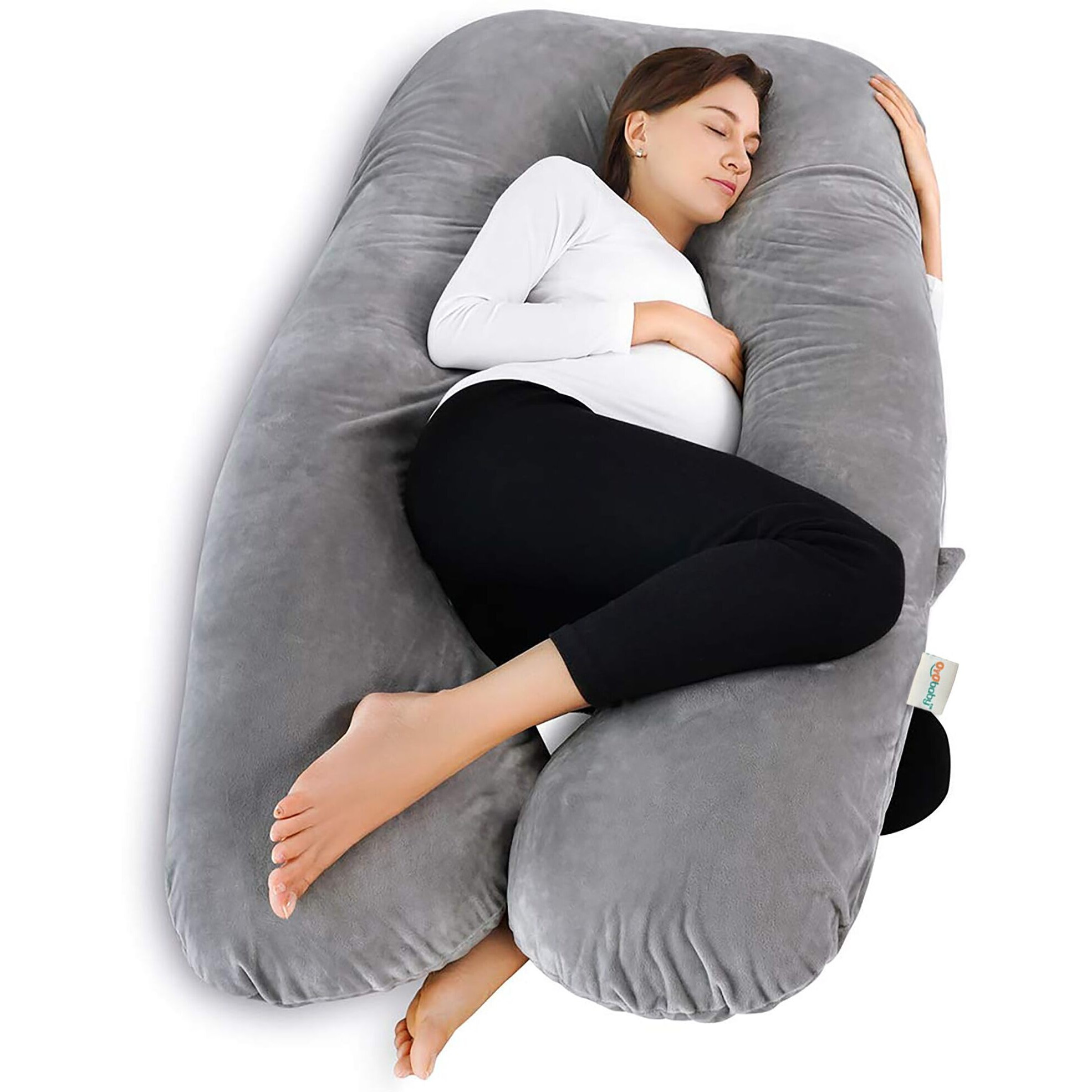 OYO BABY Cooling Pregnancy Pillows, U Shaped Silky Maternity Pillow for Pregnant Women, Pregnancy Body Pillow for Sleeping, Back Pain Relief and Pregnant Legs, Hips, Belly Support (Grey)