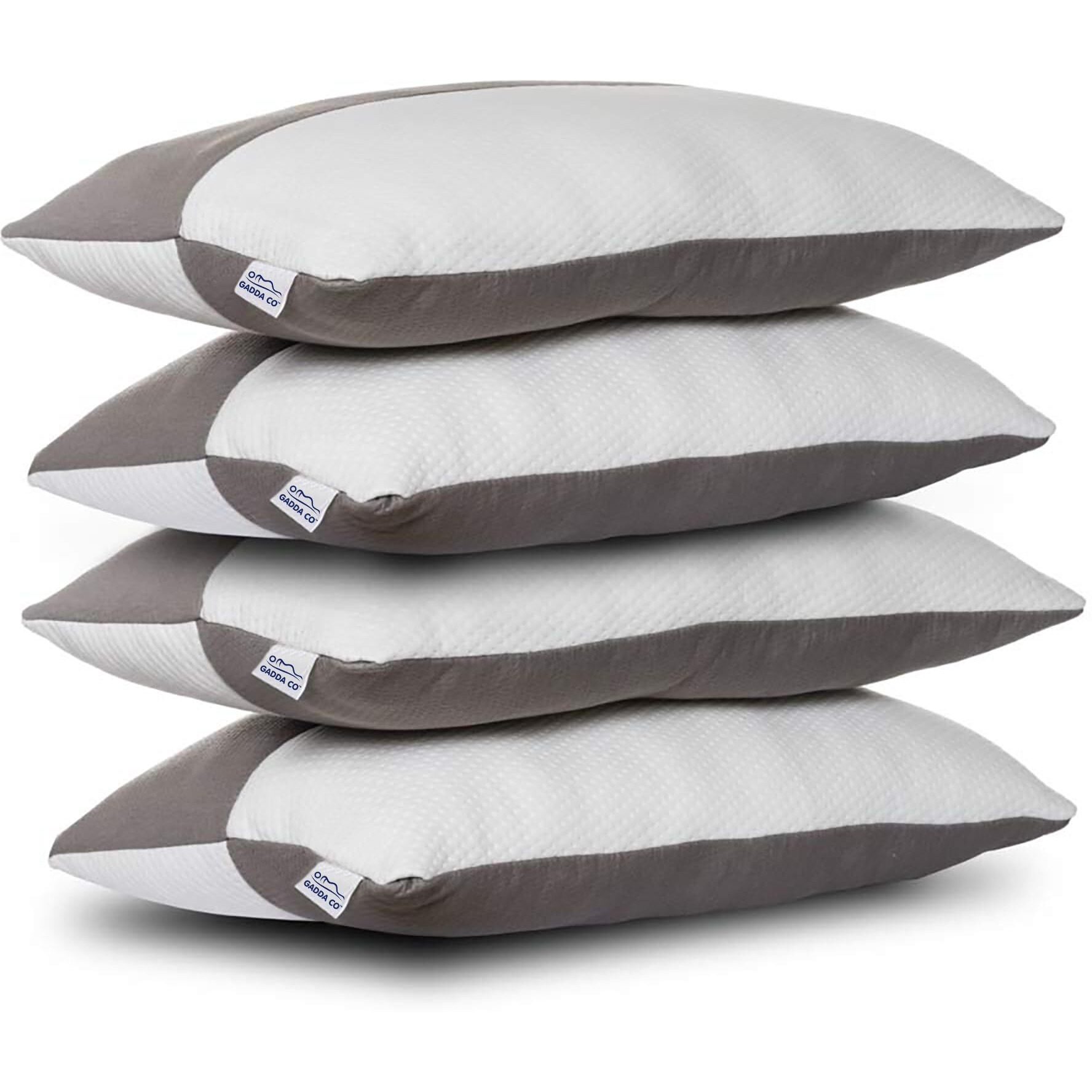 GADDA CO Height Adjustable Hollow Fibre Sleeping Pillow with Zip | Set of 4 (White and Grey, 27 x 16 Inches) 6 Months Warranty