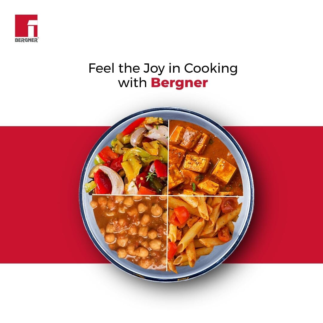 Bergner Tripro Triply 22 cm Tasla/Kadai, 2.5 L Capacity, Cook/Serve, Stainless Steel Lid, For Deep-Fry/Saut/Stir-Fry/Mixing/Desserts/Gravy, Multi-Layer Polish Finish, Induction & Gas Ready, 5-Year Warranty