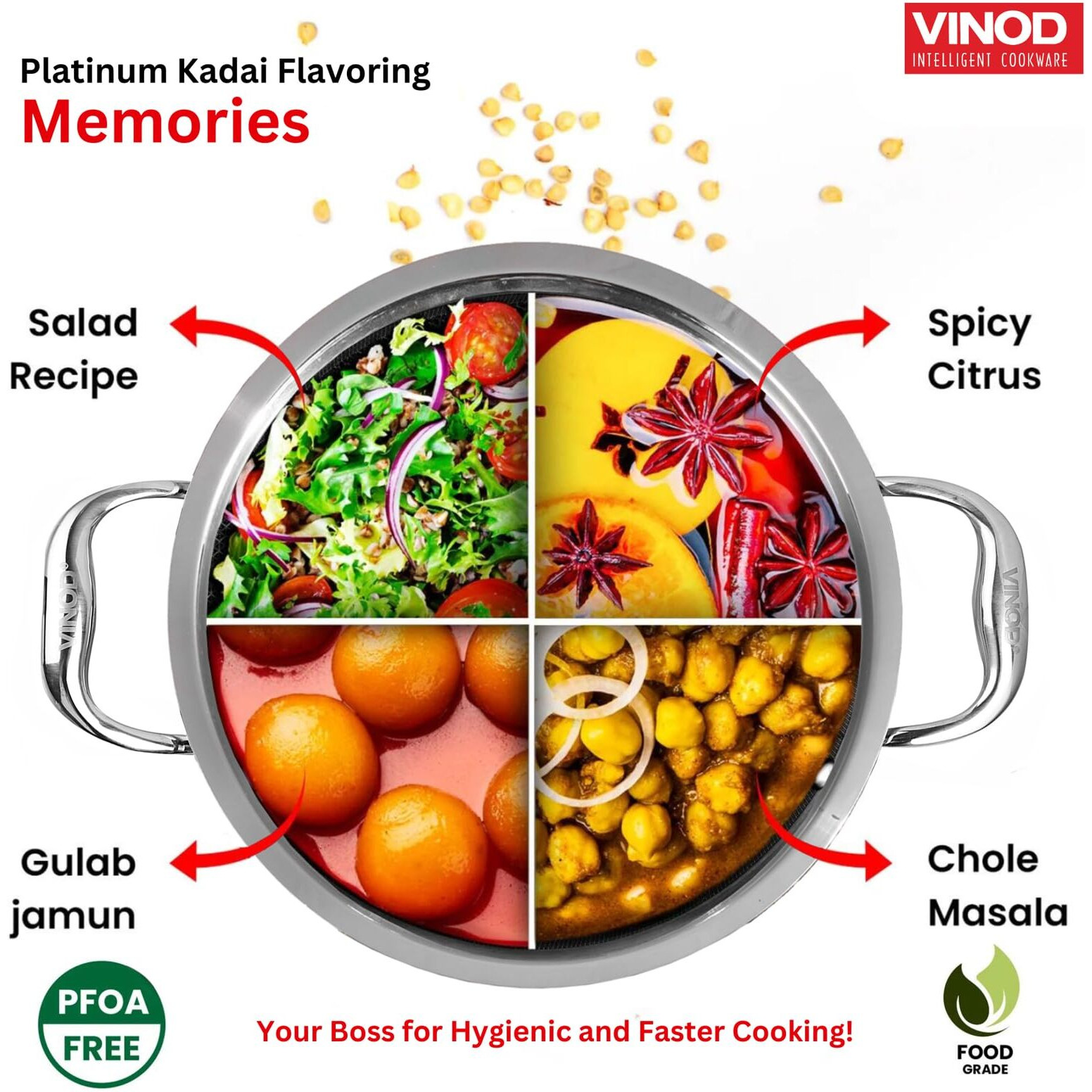 Vinod Platinum Triply Stainless Steel Extra Deep Kadai with Glass Lid 3.7 Litre (26 cm) | 2.5mm Thick | Kadai for Cooking | Heavy Base | Induction & Gas Base | 5 Year Warranty