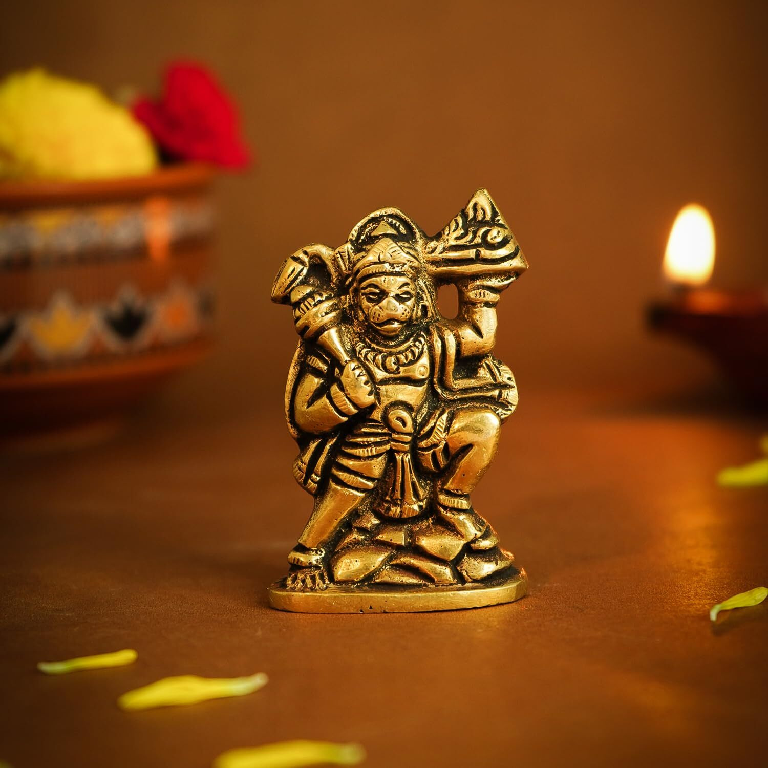 Ekhasa 100% Pure Brass Hanuman Ji Murti for Home Puja (Size 6 cm) | Lord Hanuman Idol for Desk, Car and Home Decor | Balaji Idol | Bajrangbali Murti | Bahubali Hanuman Idol