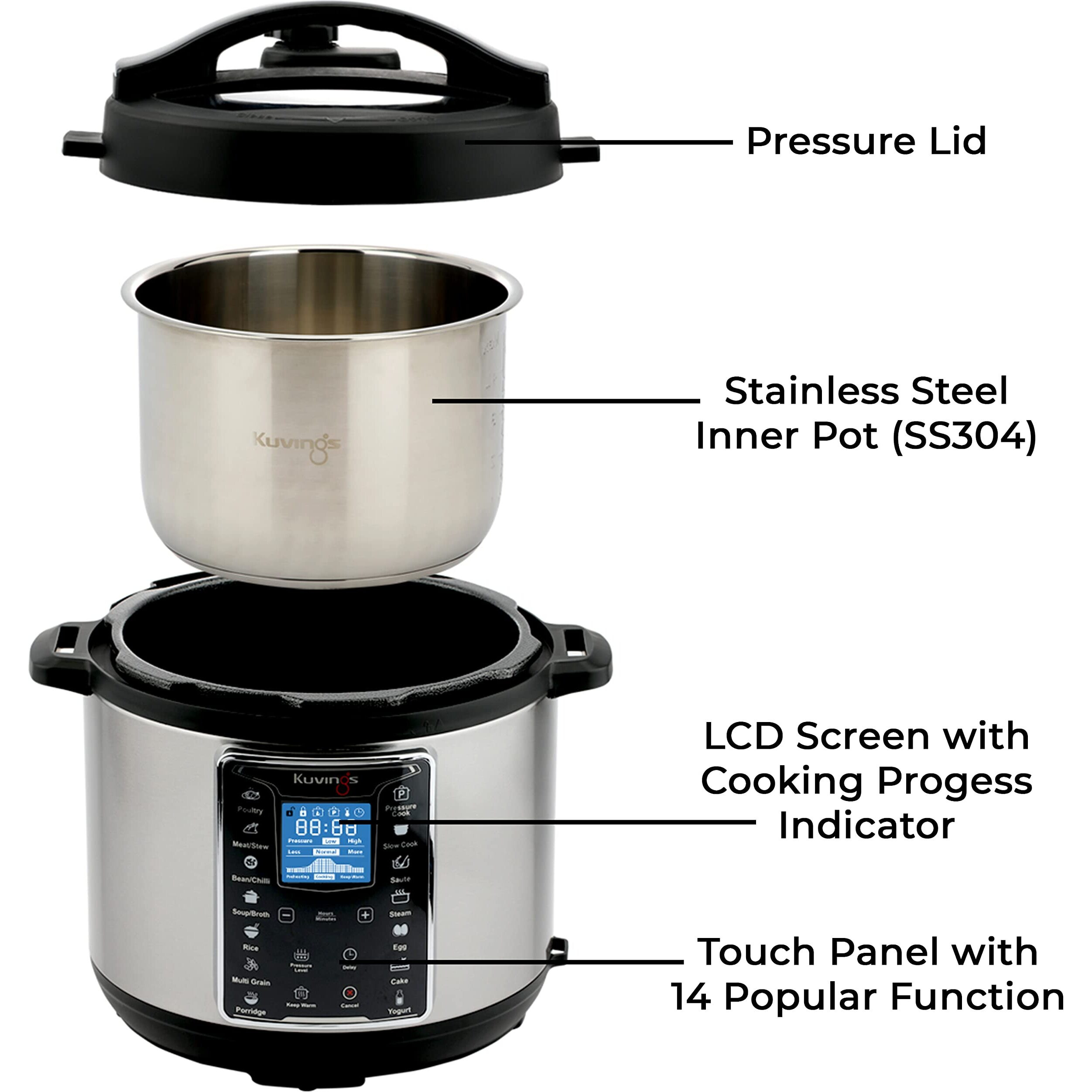 Kuvings Instant Pot 6 Litre Electric Pressure Cooker with Stainless Steel Inner Pot. Pressure Cook, Slow Cook, Saute & More (Kuvings Instant Pot 6L) - Outer Lid
