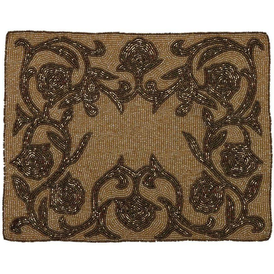 FliHaut Handcrafted Beautiful Round Beaded Decorative Placemat for Dining Table, 14 Inches (Rustic Copper)