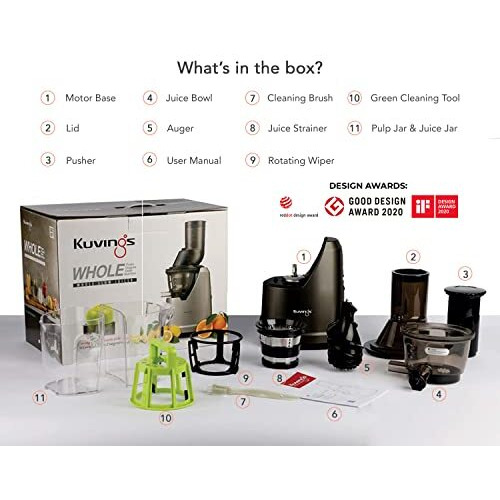 Kuvings B1700 Phantom Black Professional Cold Press Whole Slow Juicer, Patented JMCS Technology for 10% More Juice, Best Fruit & Vegetable Juicer machine for home, 240 watts