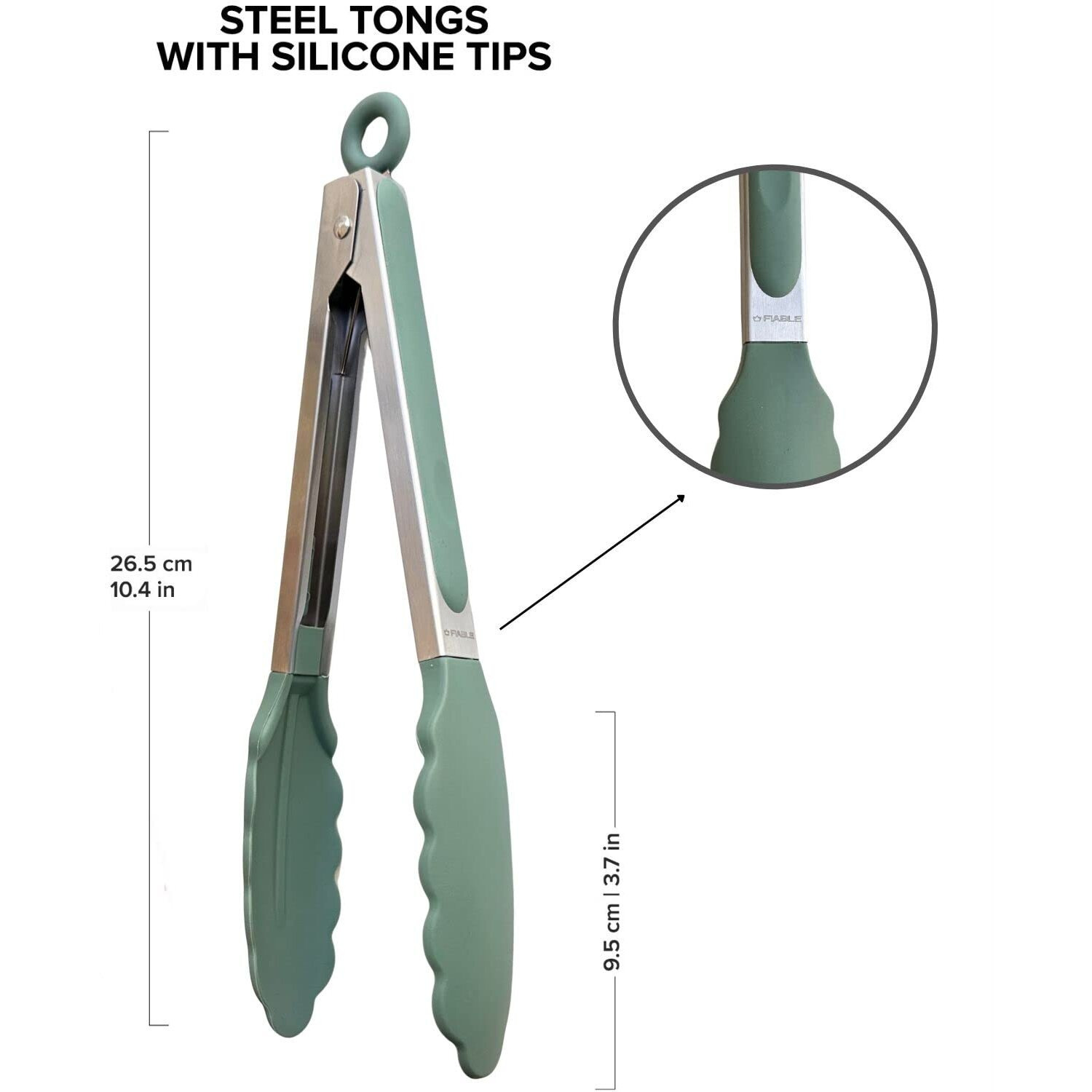 FiABLE Premium Silicone Spatula and Tongs Set - Heat Resistant, Seamless Design - Set of 3 - Green Tong & Spatulas