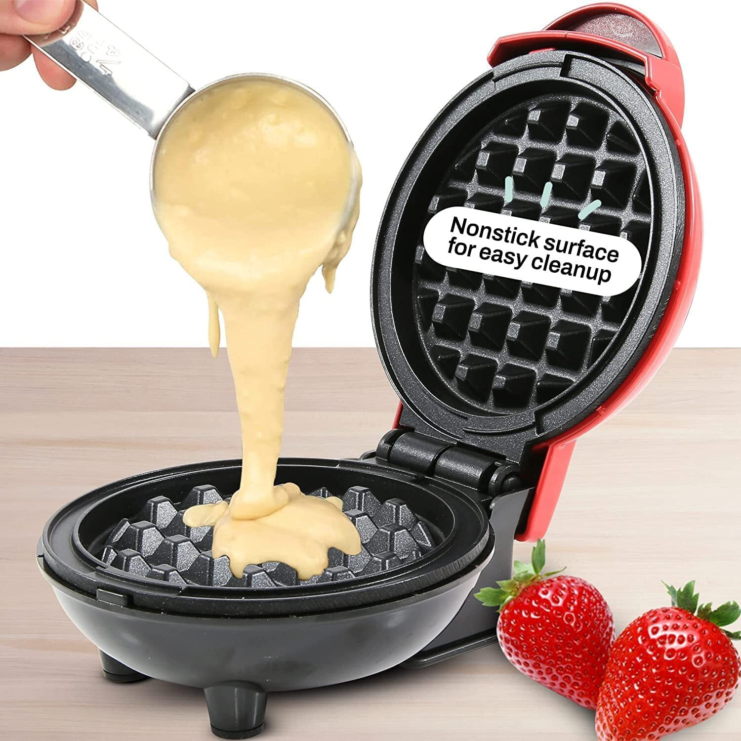 BUYERZONE Waffles Maker Machine For Home, Waffle Maker Mini, 3 in 1 Electric Waffle Iron, Pancake Maker - For Individual Belgian Waffle - Stainless Steel Non-stick - 4 Inch- 350 Watts (Multi)