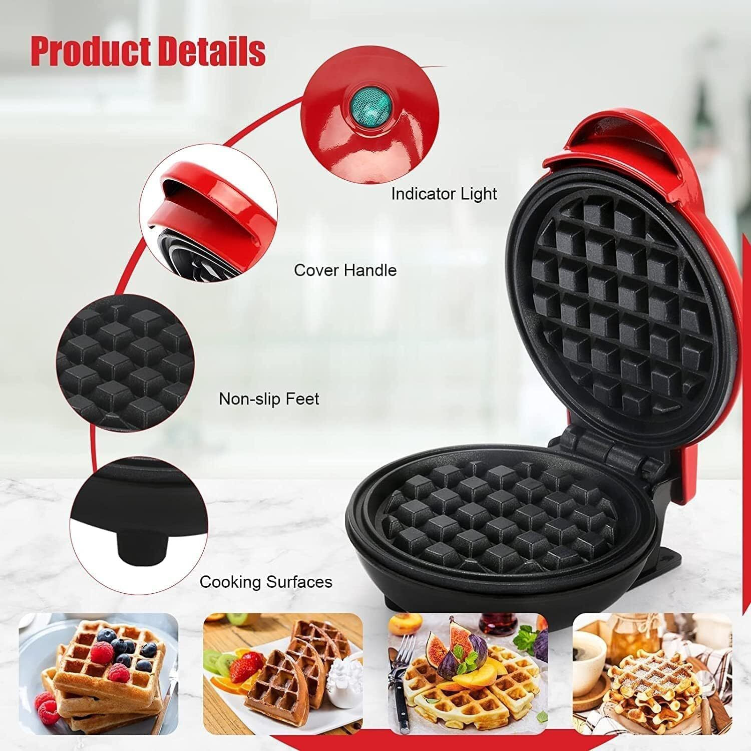 BUYERZONE Waffles Maker Machine For Home, Waffle Maker Mini, 3 in 1 Electric Waffle Iron, Pancake Maker - For Individual Belgian Waffle - Stainless Steel Non-stick - 4 Inch- 350 Watts (Multi)