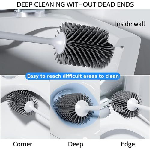 Pack of 3 Silicone Toilet Brush with Holder Stand, Bathroom Toilets Bowl Cleaning Brush with Non-Slip Long Handle Floor Standing Holder & Wall Mounted Without Drilling Quick Drying Holder Set