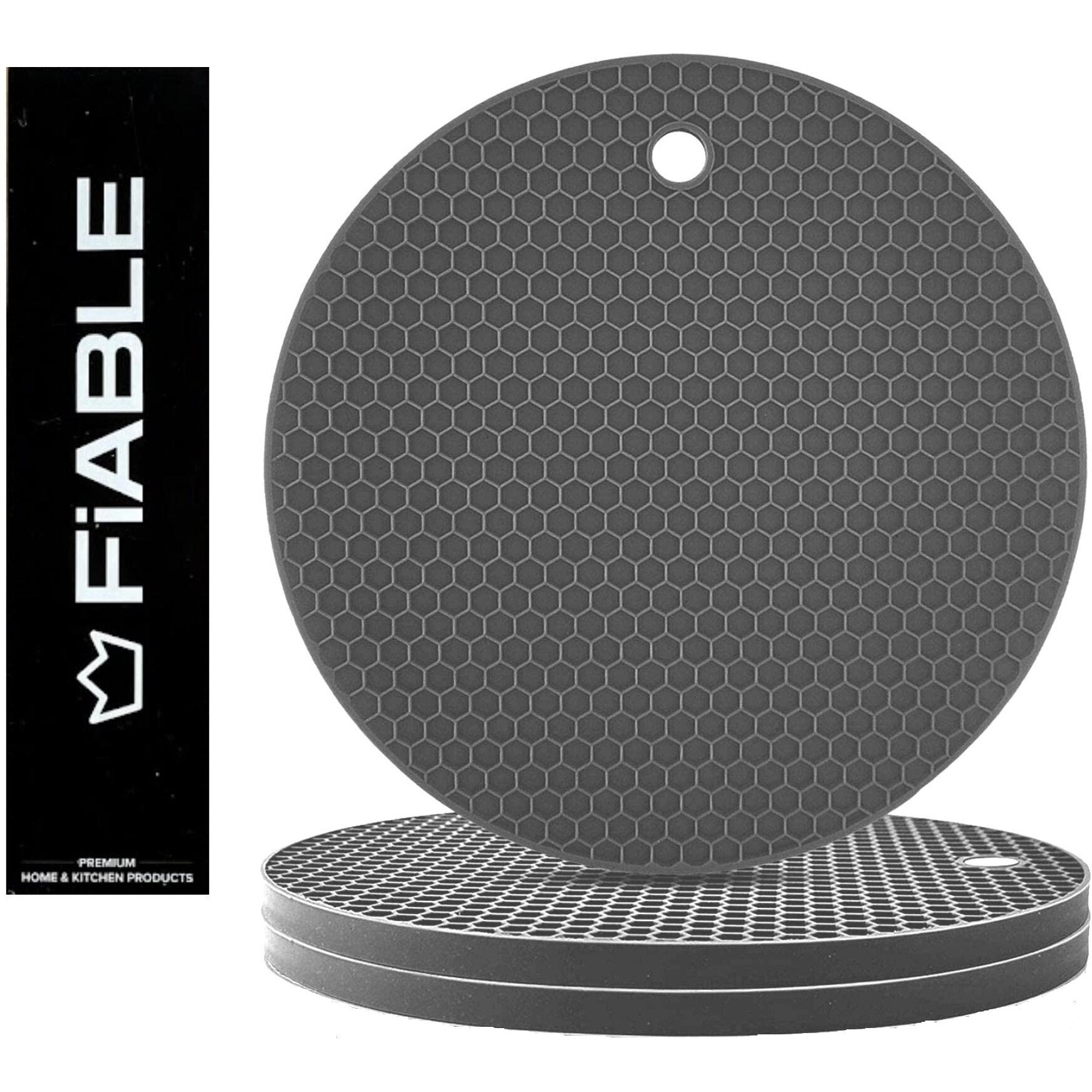 FiABLE Premium Grade Silicone Trivet Mats - Thick and High Heat Resistant mats for Hot Pans | Pot Holder mats | 8mm Extra Thick for Dining and Kitchen - Set of 3 Grey