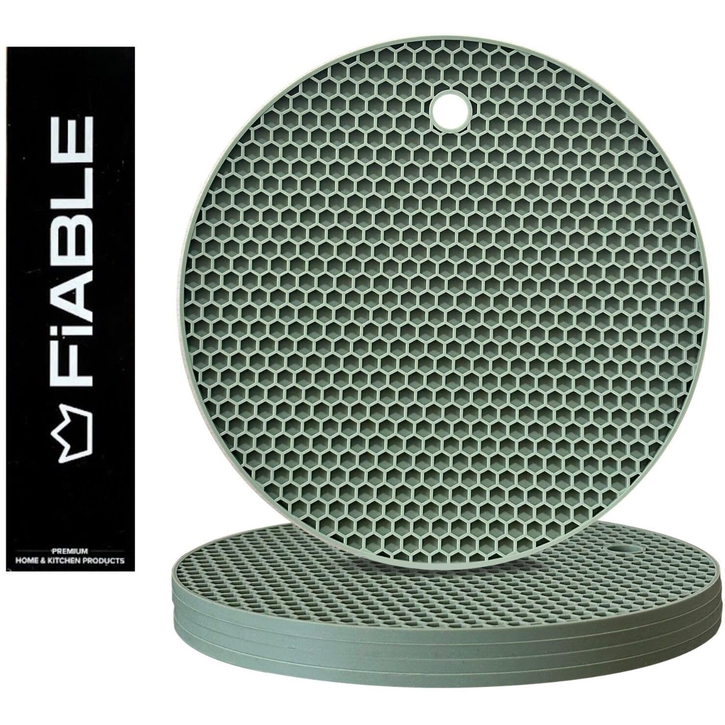 FiABLE Premium Grade Silicone Trivet Mats - Thick and High Heat Resistant mats for Hot Pans | Pot Holder mats | 8mm Extra Thick for Dining and Kitchen - Set of 3 Green Trivets