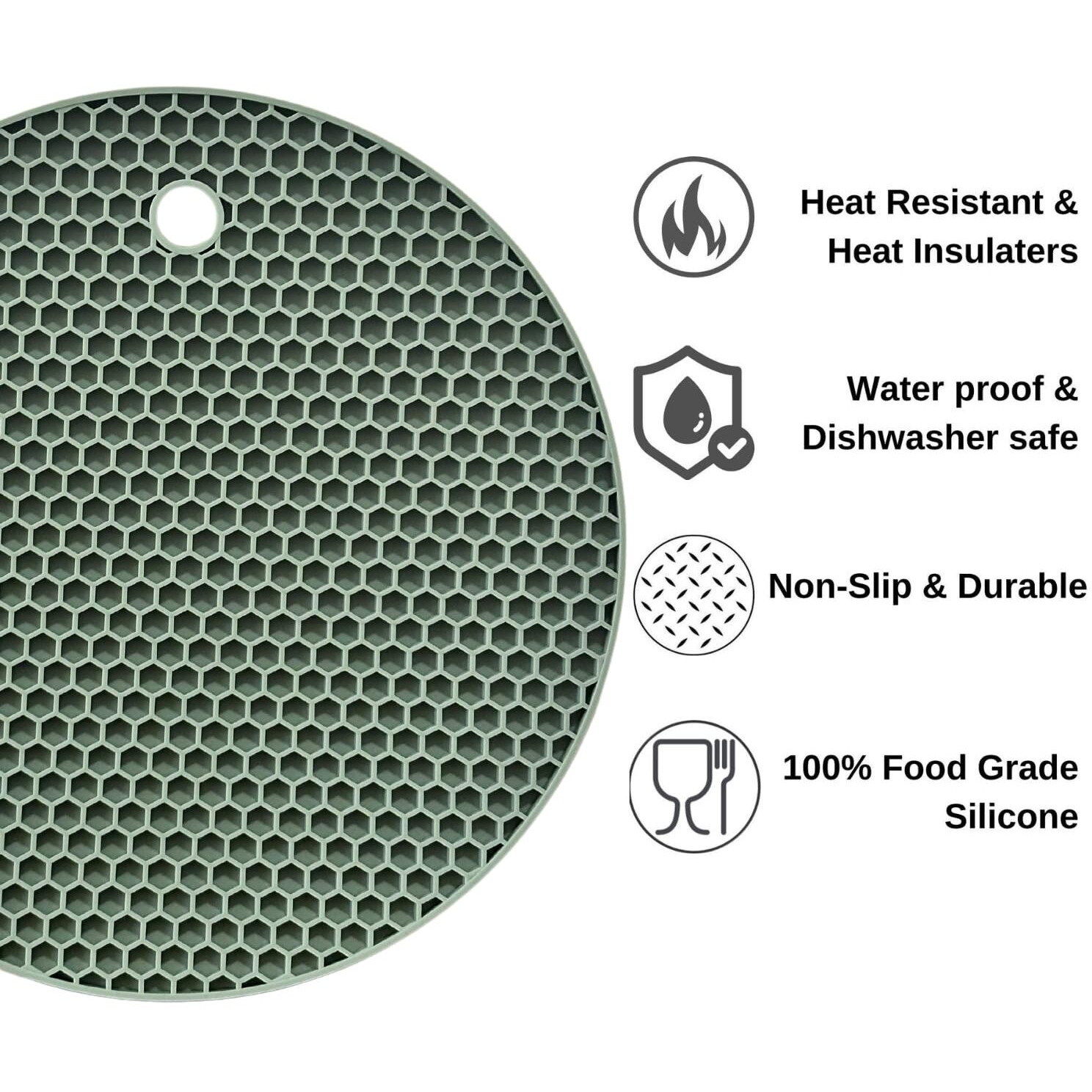 FiABLE Premium Grade Silicone Trivet Mats - Thick and High Heat Resistant mats for Hot Pans | Pot Holder mats | 8mm Extra Thick for Dining and Kitchen - Set of 3 Green Trivets