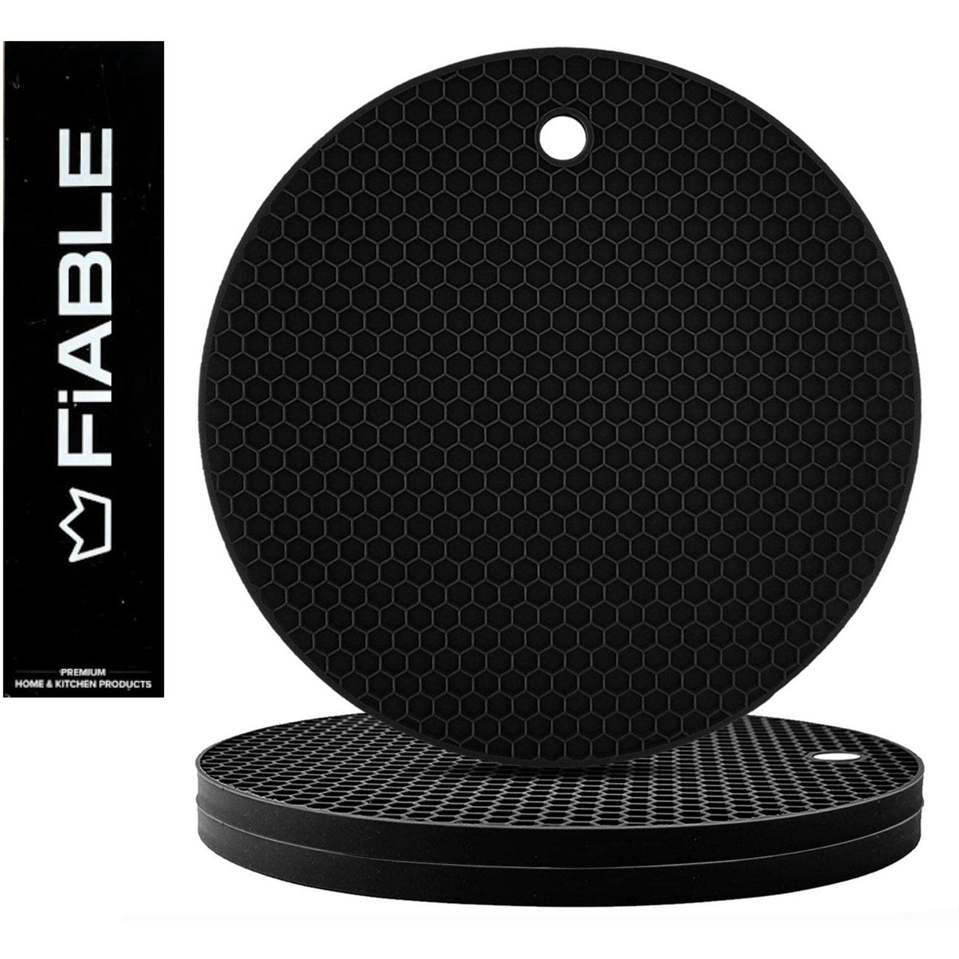 FiABLE Premium Virgin Silicone Trivet Mats - Thick and High Heat Resistant mats for Hot Pans | Pot Holder mats | 8mm Extra Thick for Dining and Kitchen - Set of 3 Black