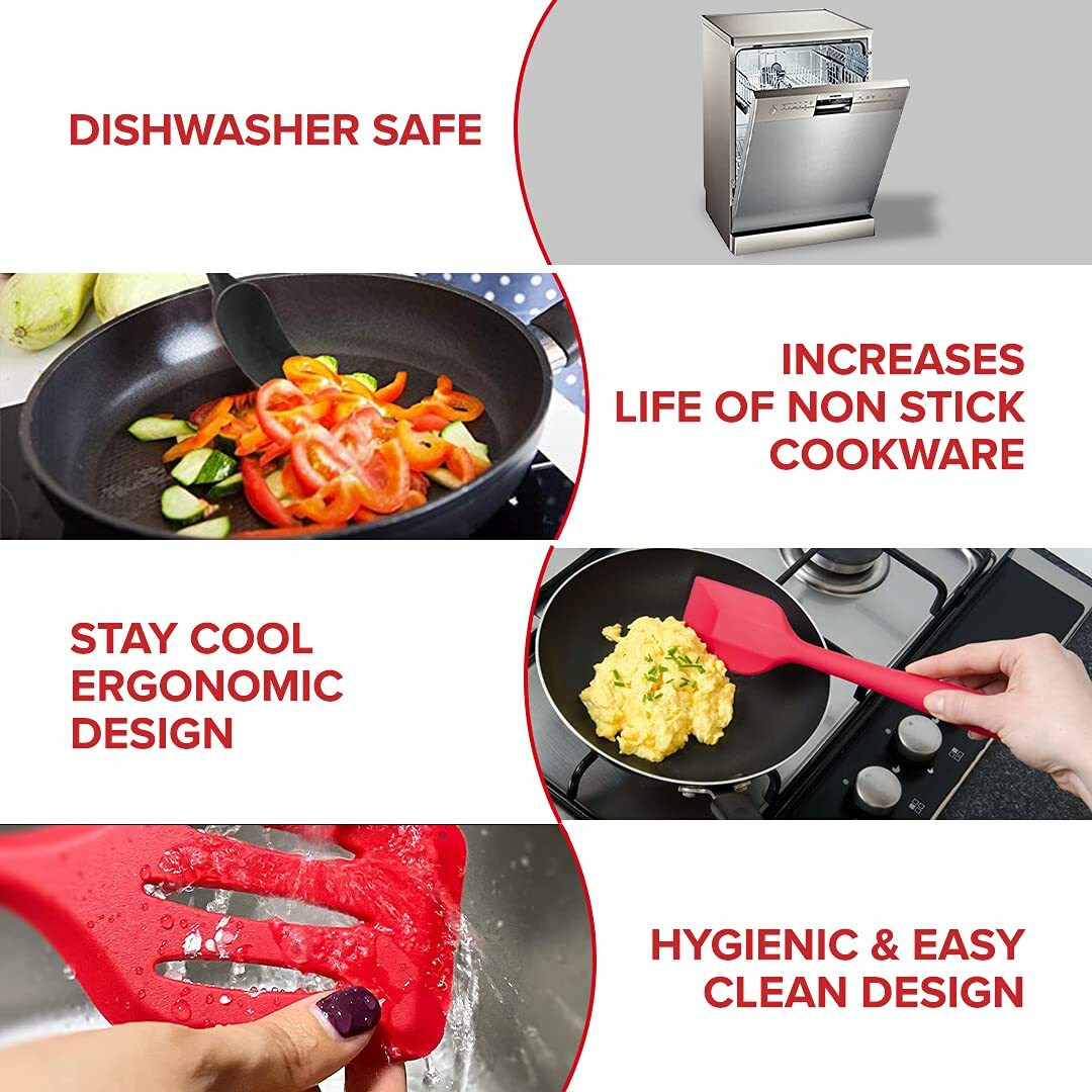 FiABLE Premium Big Full Silicone Spatulas for Cooking - High Heat Resistant, Seamless Design -1 Big Spoonula, 1 Big Spatula, 1 Brush, 1 Big Turner- FBL Set of 4 Black