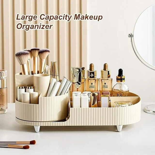 HOME CUBE Rotating Makeup Organizer For Vanity, 360 Rotating Bathroom Organizer, Cosmetic Toiletries Perfume Storage Organizer for Dressing Table Countertop Bedroom Bathroom Makeup Room (Ivory)