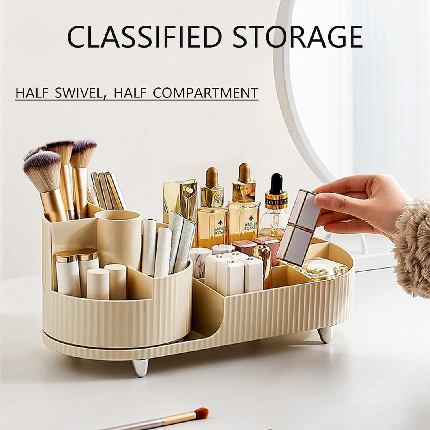 HOME CUBE Rotating Makeup Organizer For Vanity, 360 Rotating Bathroom Organizer, Cosmetic Toiletries Perfume Storage Organizer for Dressing Table Countertop Bedroom Bathroom Makeup Room (Ivory)